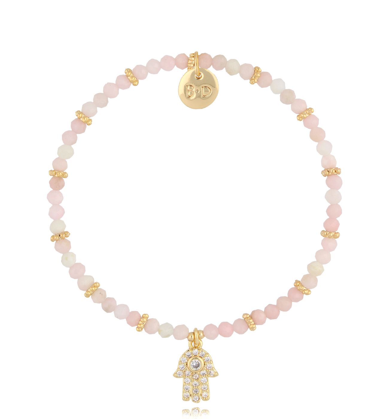 Bransoletka z różowymi opalami i ręką Fatimy - By Dziubeka