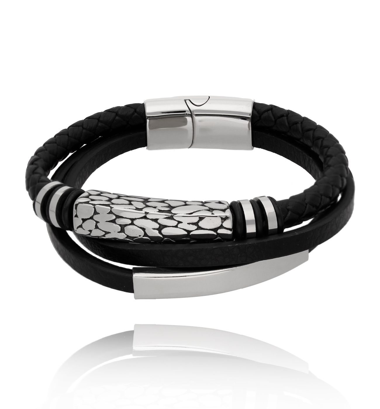 Bransoletka męska skórzana czarna Silas BMITC0446
