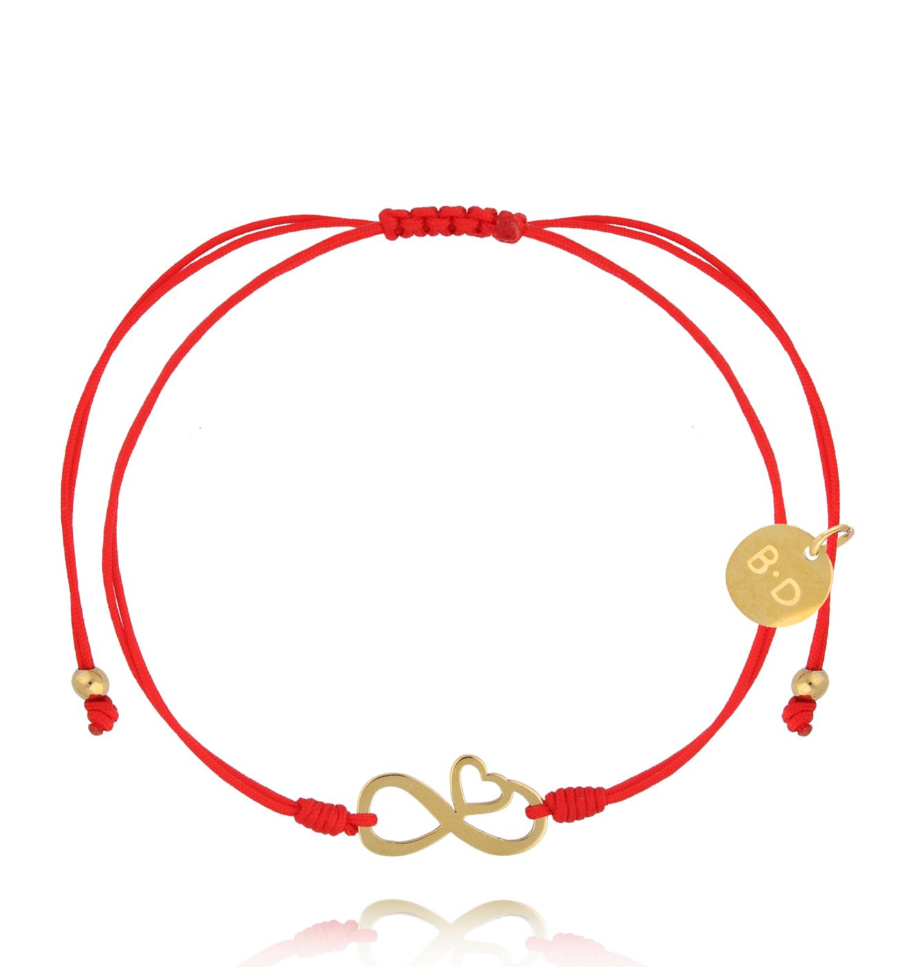 Bransoletka czerwona ze złotym znakiem nieskończoności i sercem BGL0996 - By Dziubeka