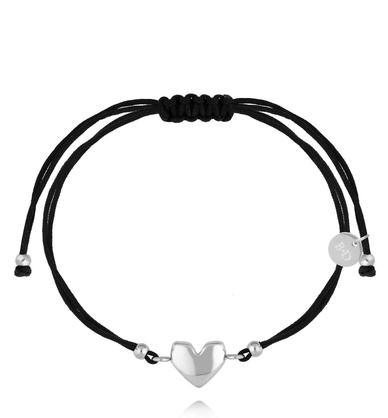Bransoletka z czarnym sznurkiem i srebrnym sercem BGL1060