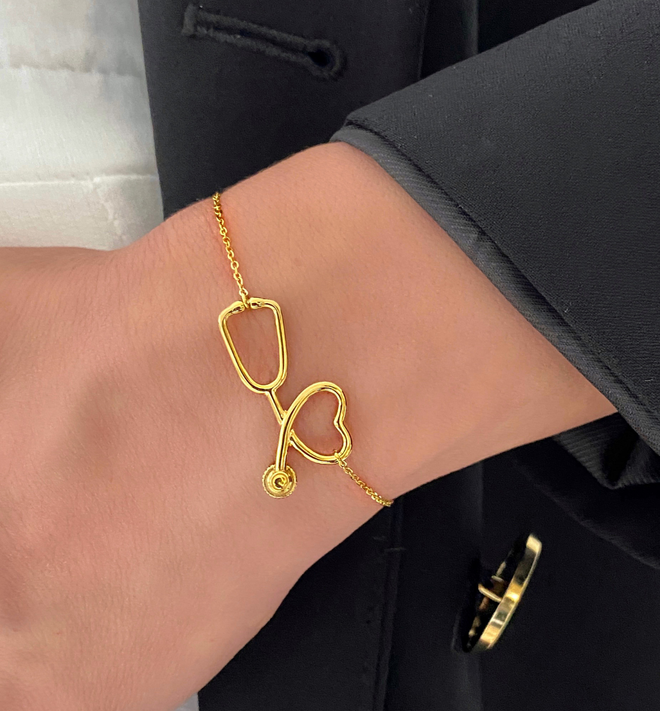 Bransoletka złota ze stali szlachetnej ze stetoskopem - By Dziubeka