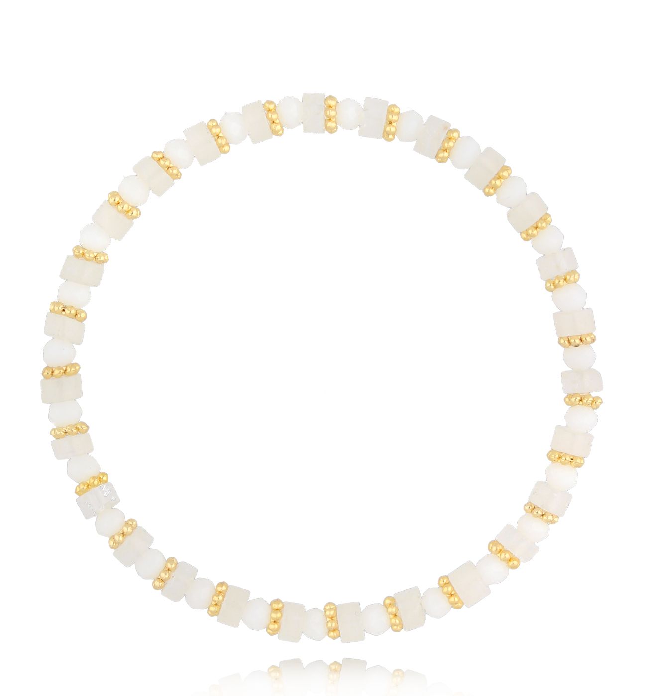 Bransoletka z białymi opalami i szklanymi kryształkami - By Dziubeka