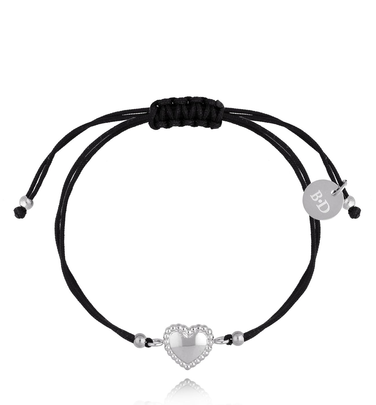 Bransoletka srebrna z czarnym sznurkiem i sercem Sweet Love BGL0666