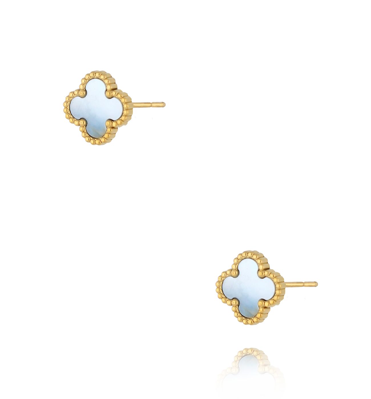 Kolczyki z koniczynką z niebieską masą perłową złote Luck in Leaves KSY0189