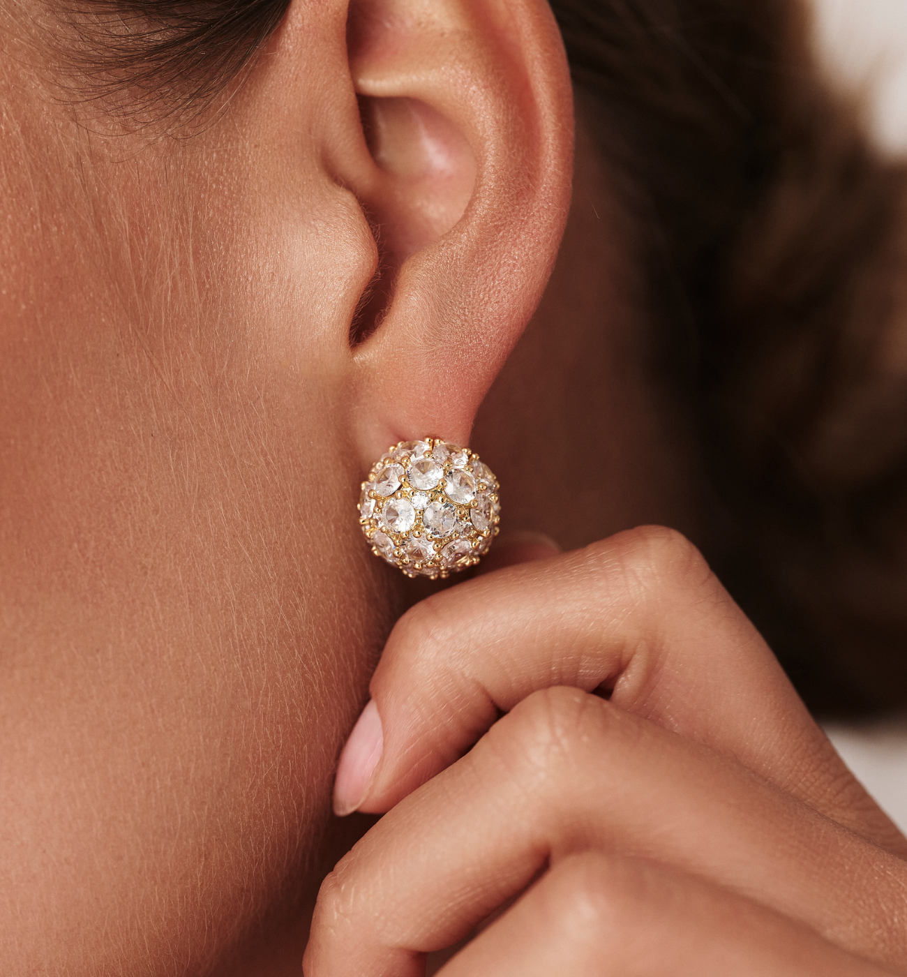 Koczyki kulki złote z cyrkoniami - By Dziubeka