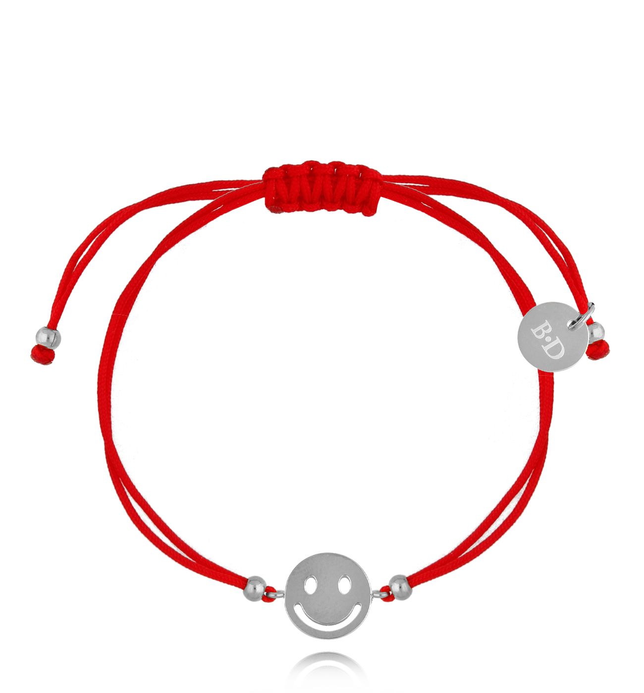 Bransoletka srebrna z czerwonym sznurkiem i buźką Joyful BGL0660 - By Dziubeka