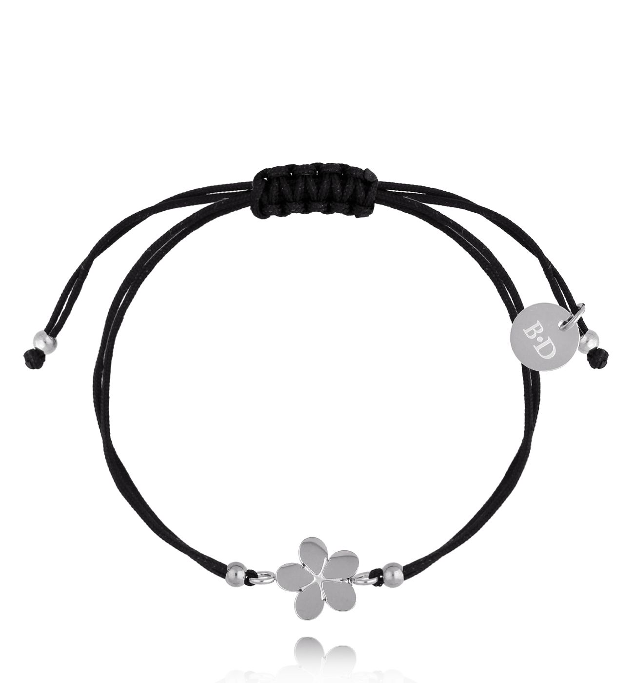 Bransoletka srebrna z czarnym sznurkiem i kwiatuszkiem Fuga BGL0686