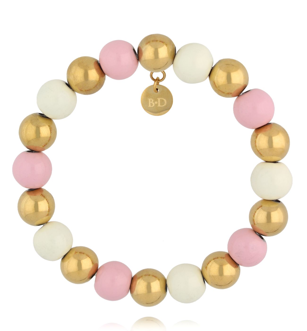 Bransoletka z kulkami w odcieniach różu, złota i kremu BSA0984