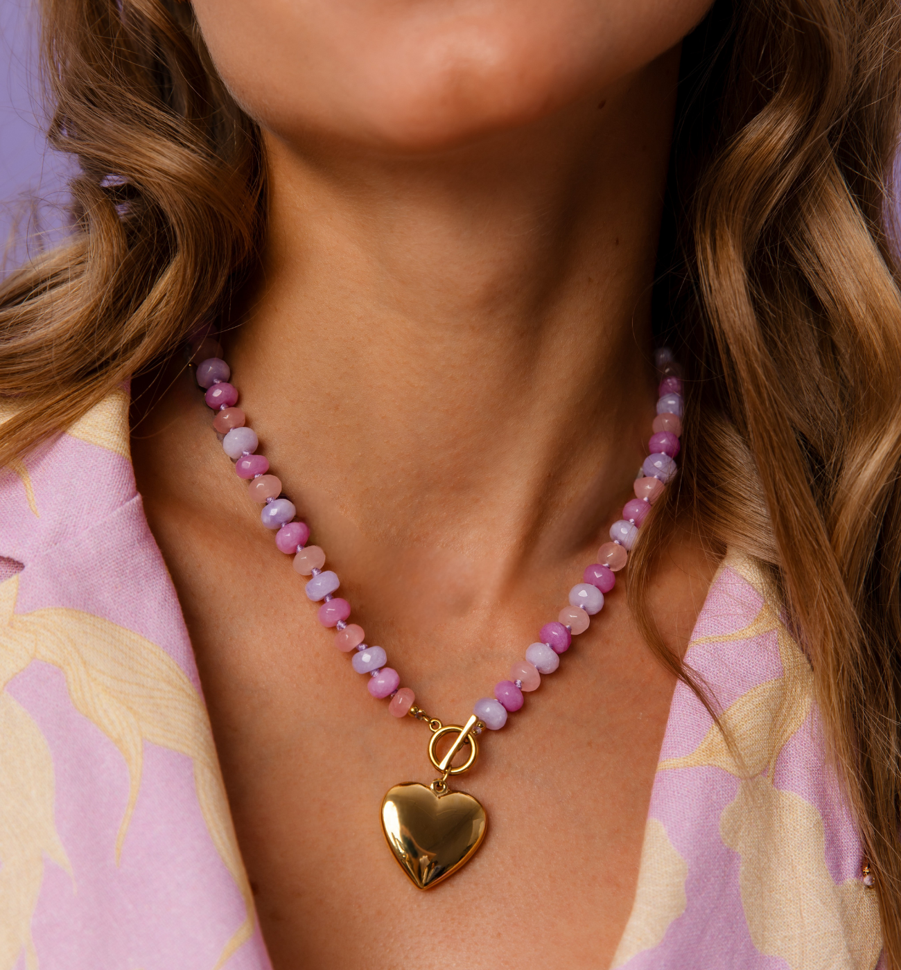 Naszyjnik fioletowo różowy z sercem - By Dziubeka