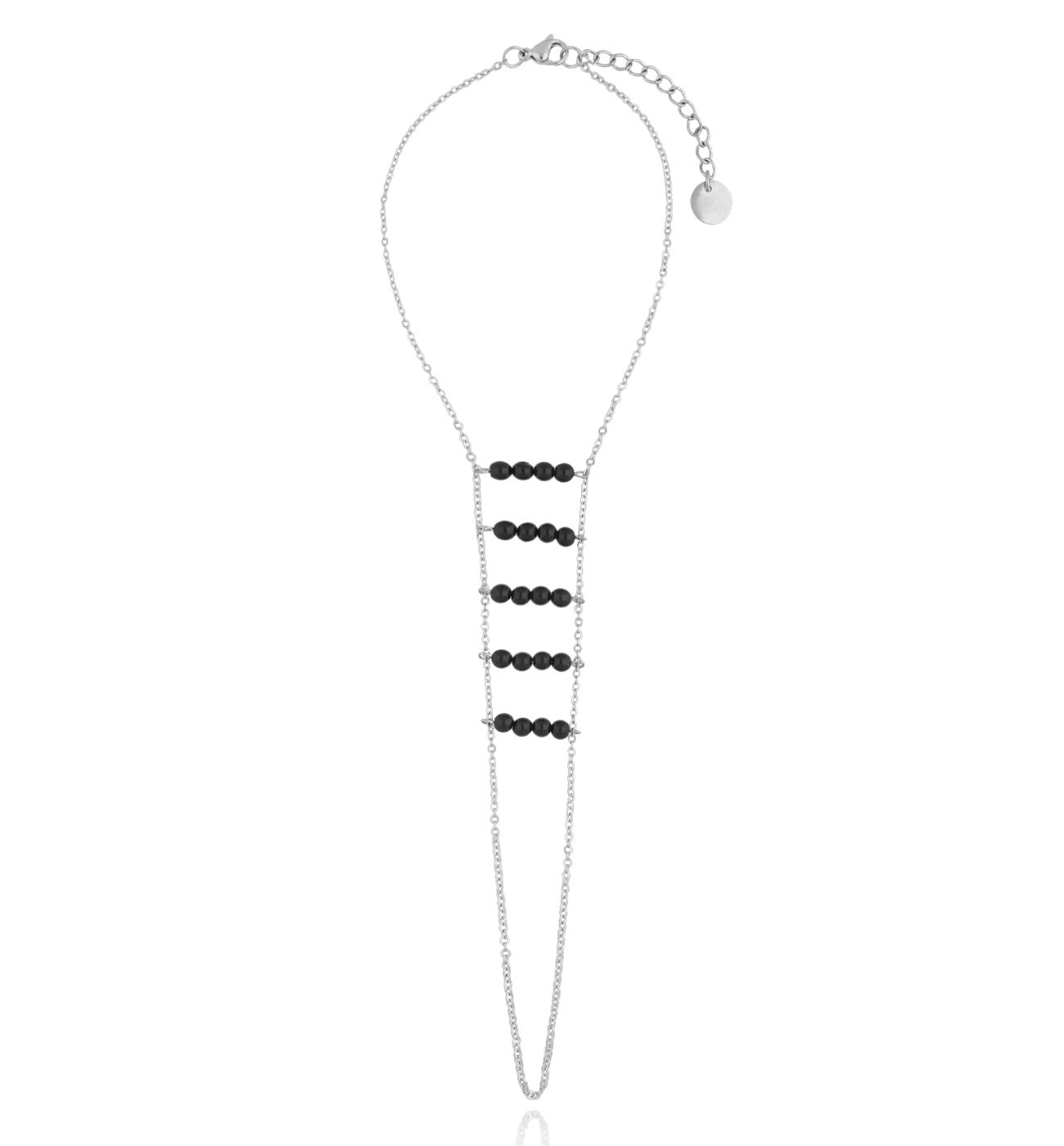 Bransoletka na nogę srebrna z onyksami Cher BNSA0061