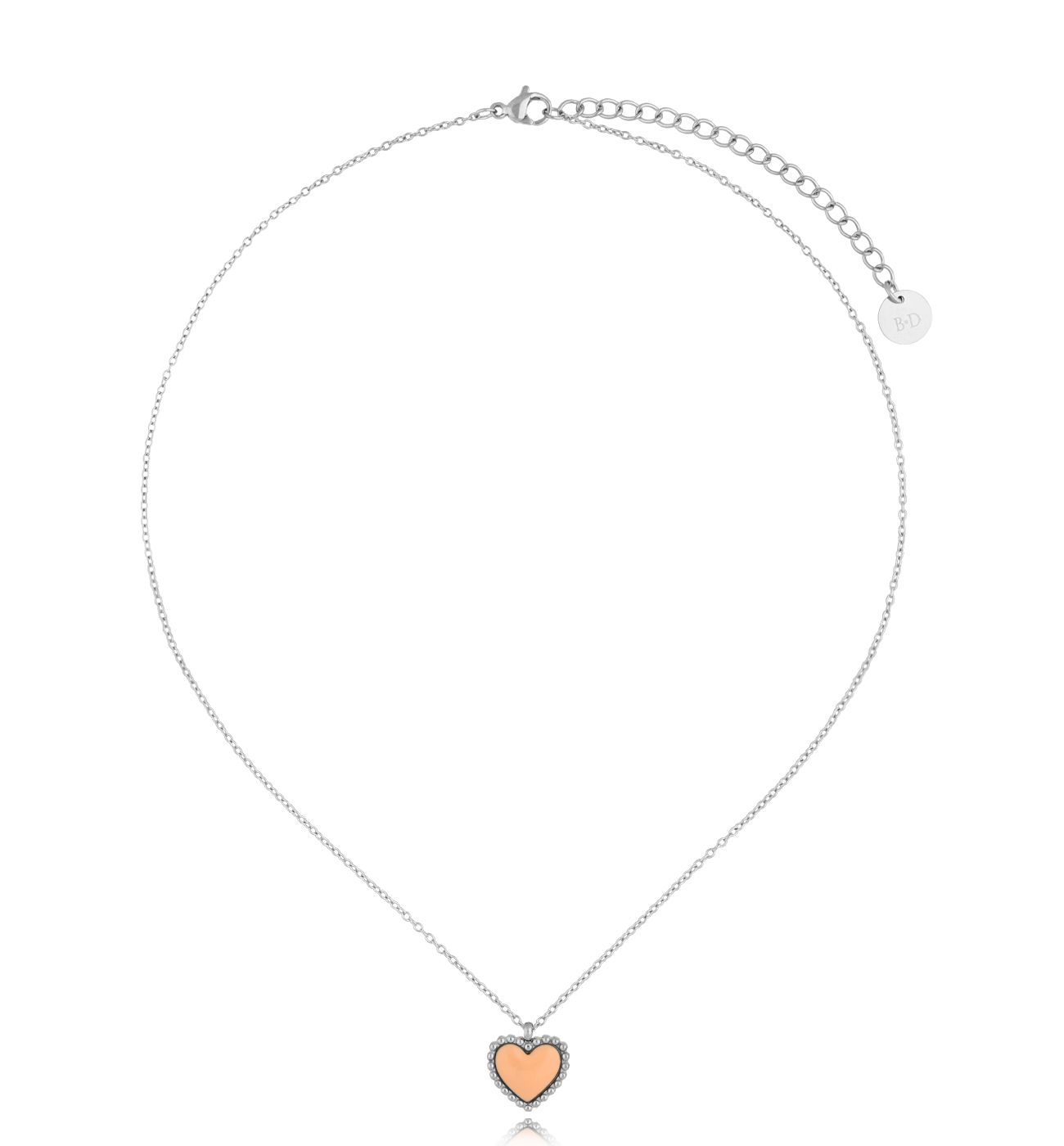 Naszyjnik srebrny z sercem i brzoskwiniową emalią Enamel Heart NSA1118