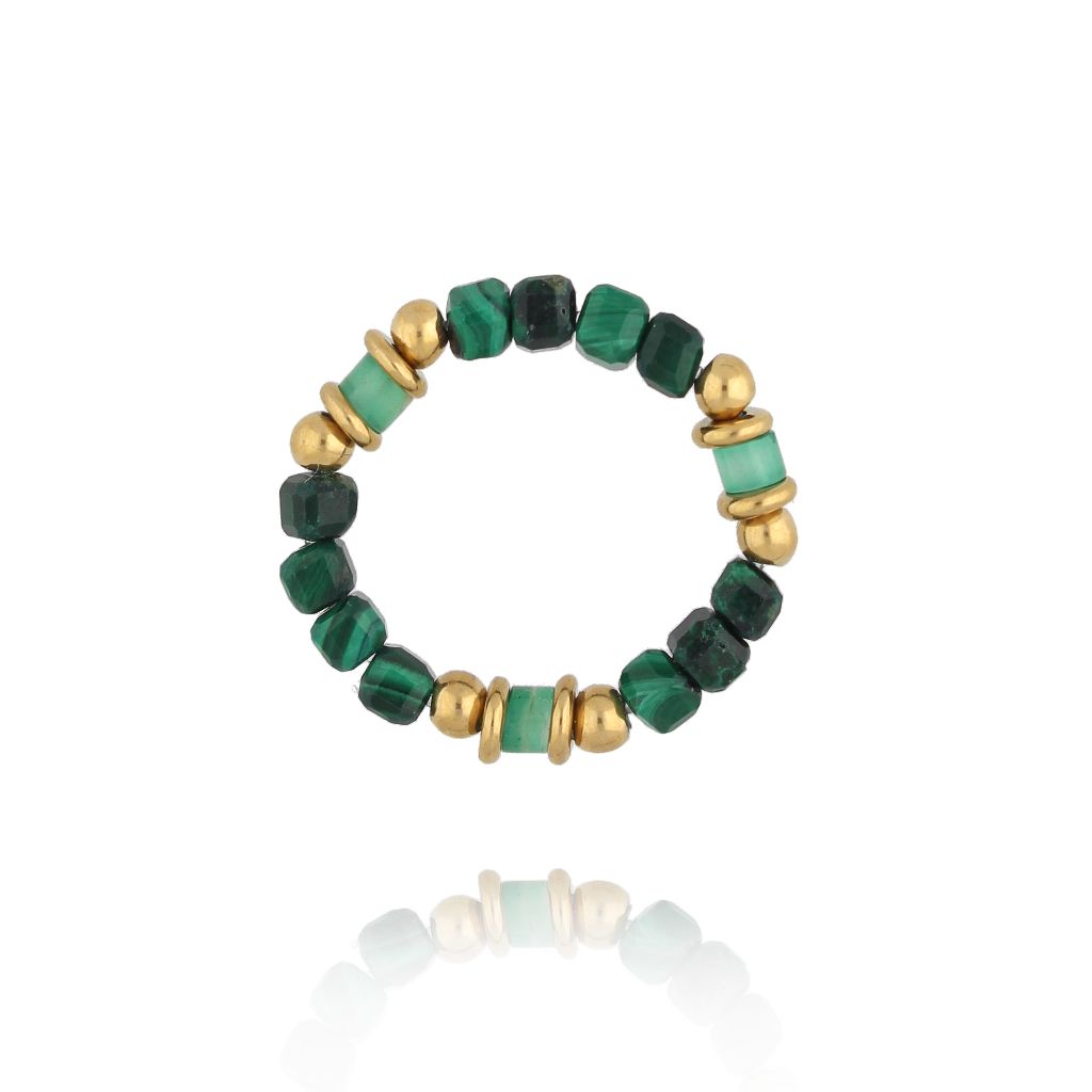 Pierścionek elastyczny zielony z agatami PSC0767 - By Dziubeka