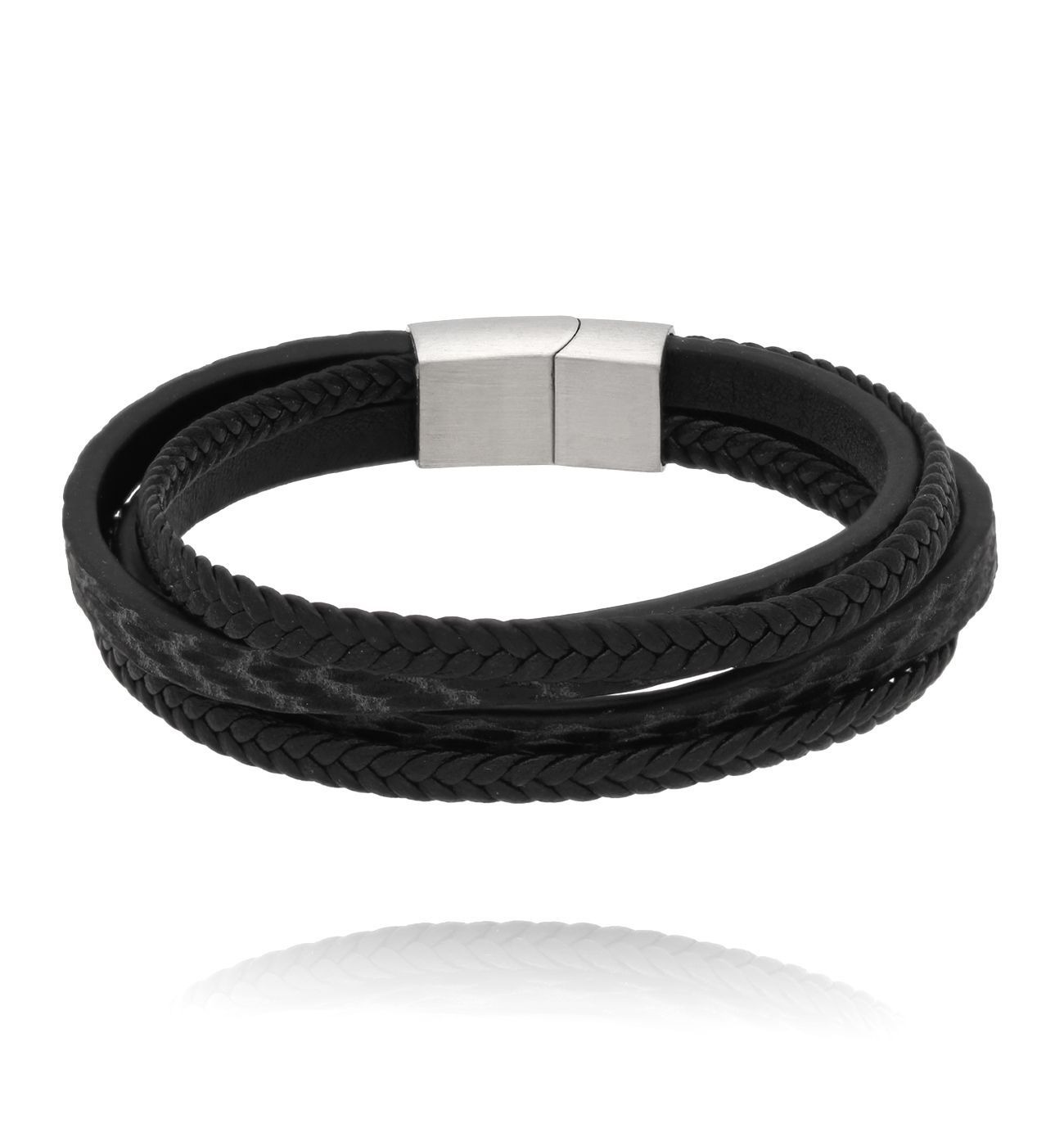 Bransoletka męska skórzana czarna BMITC0850