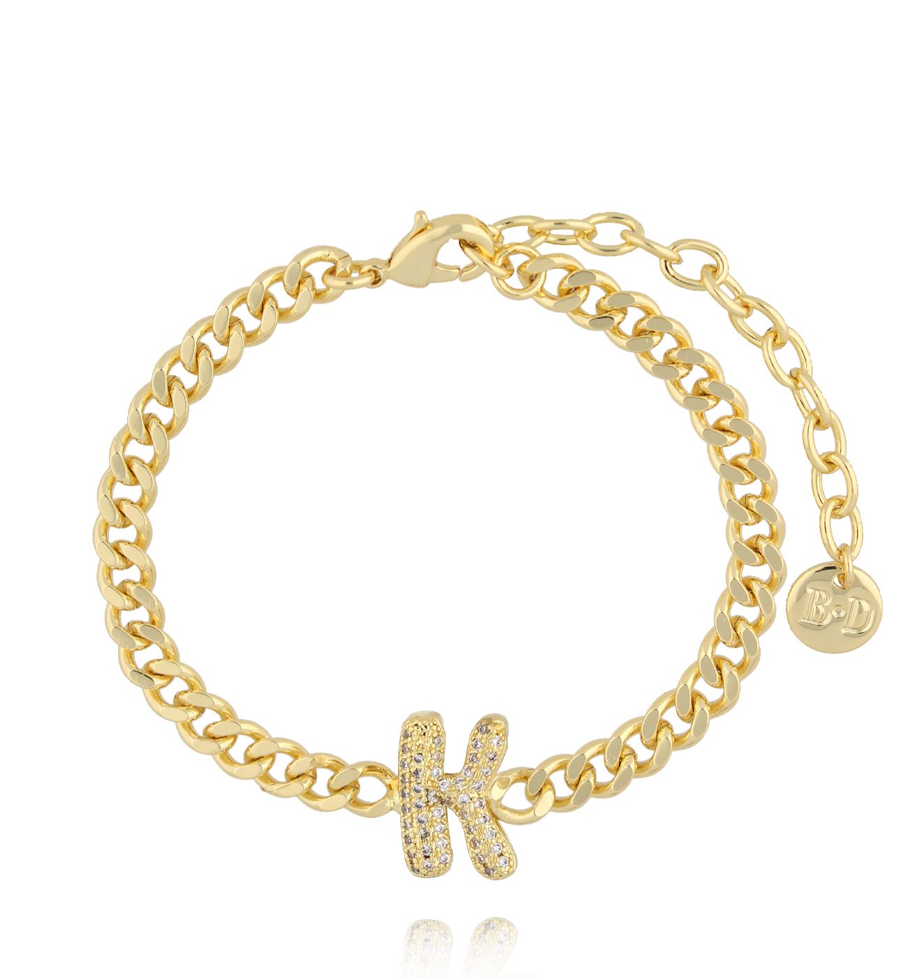 Bransoletka złota z literą K z cyrkoniami BSS0249