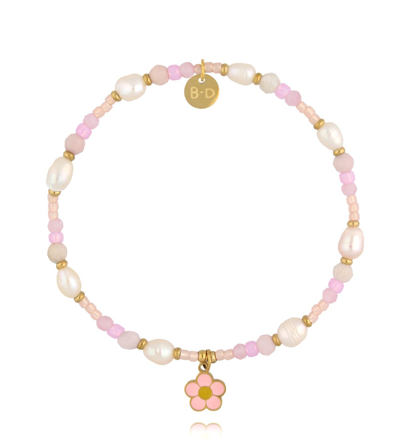 Bransoletka różowa z kwiatkiem - By Dziubeka