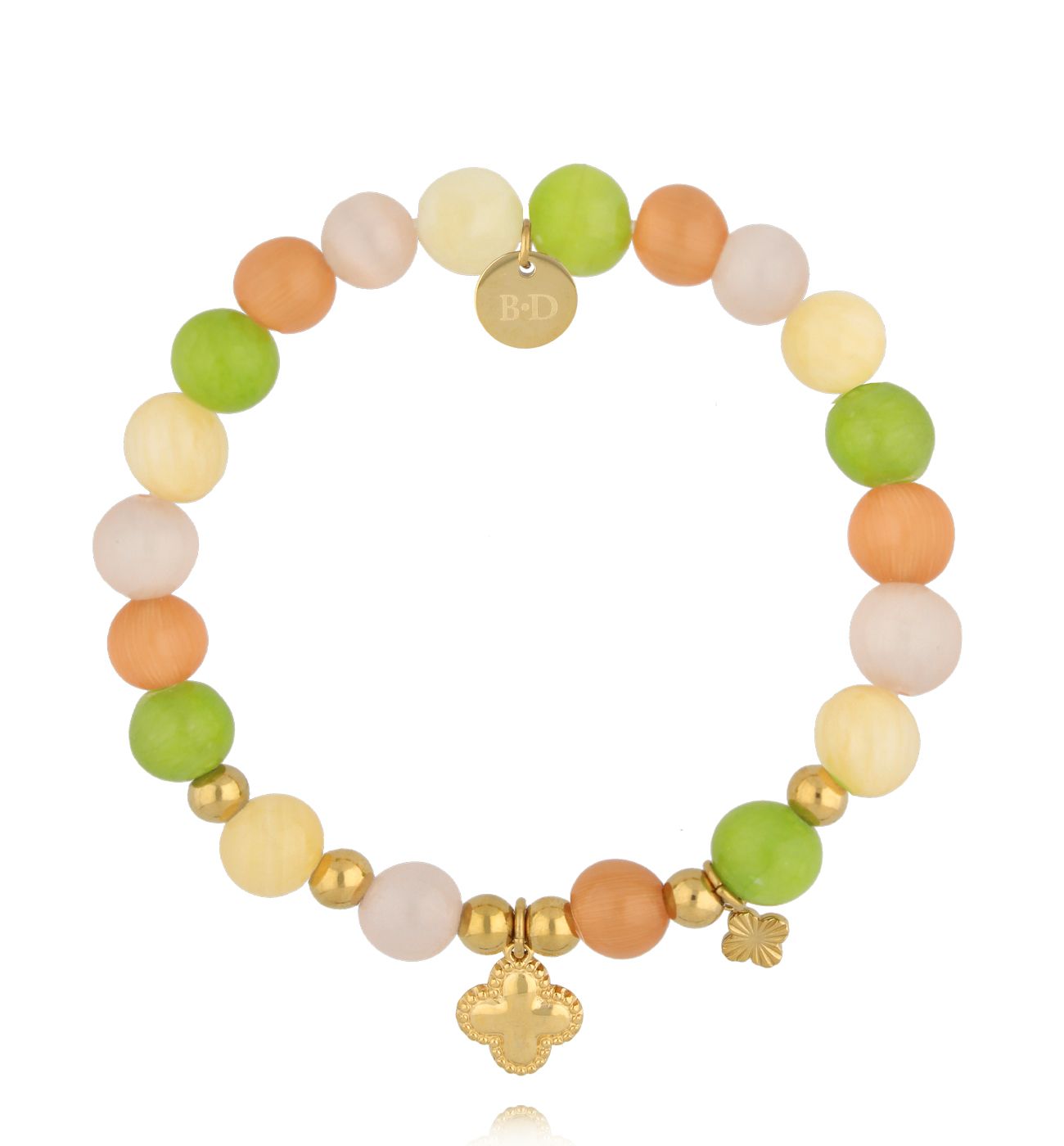 Bransoletka z kolorowych kamieni w odcieniach zieleni, pomarańczu i żółci BMMH4050