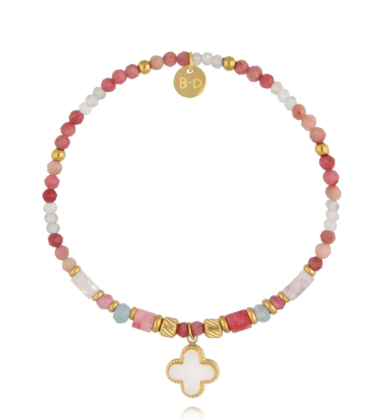 Bransoletka z rodonitami i koniczynką - By Dziubeka