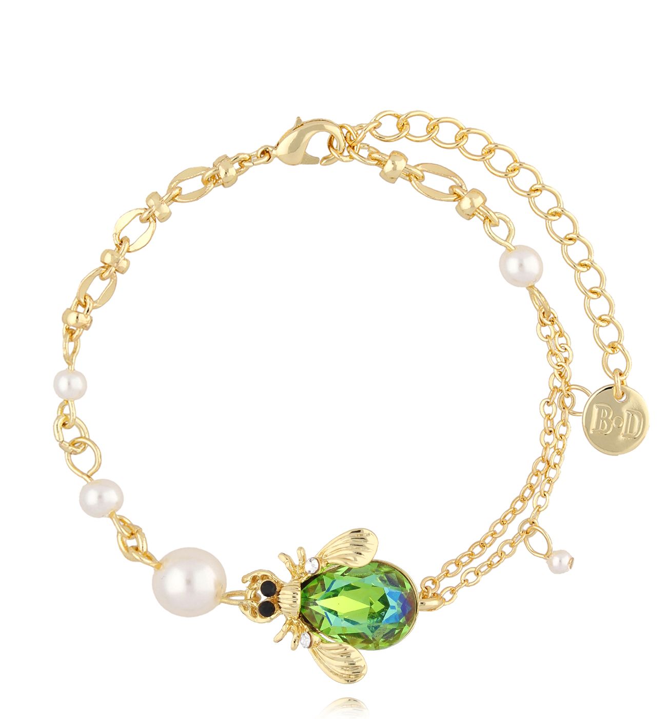 Bransoletka z zielonym owadem i perłami Morning Dew - By Dziubeka