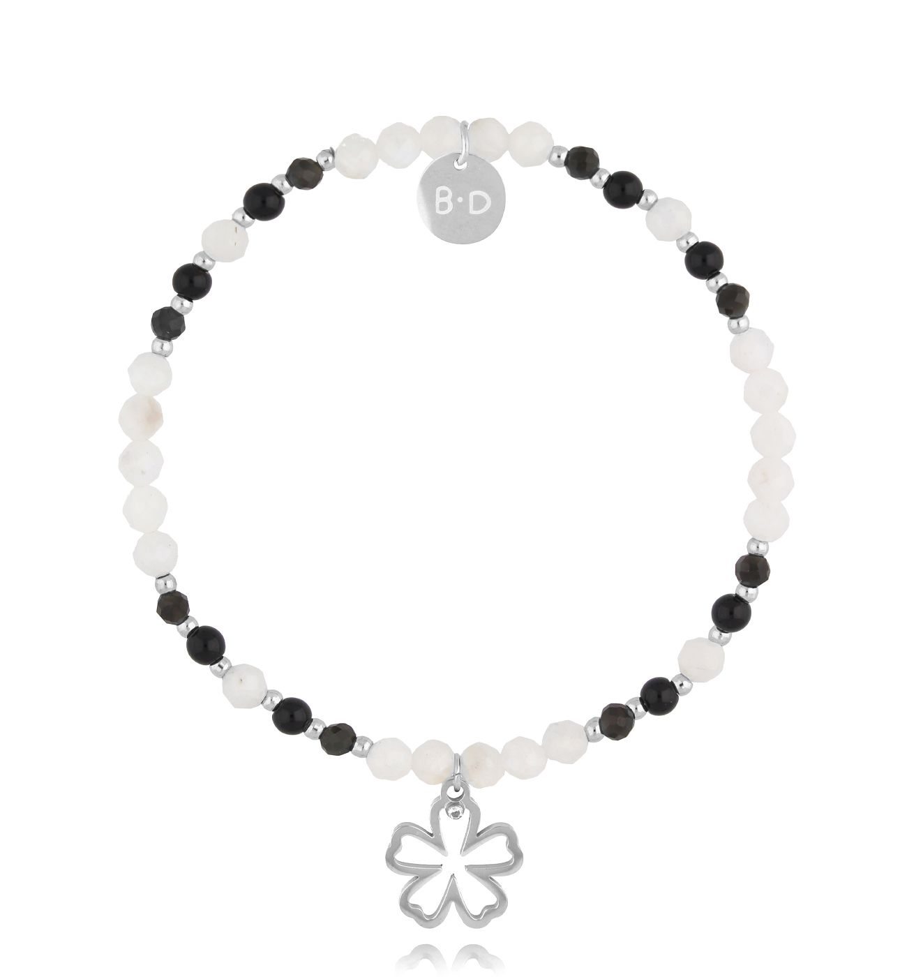 Bransoletka biało czarna z kwiatuszkiem - By Dziubeka