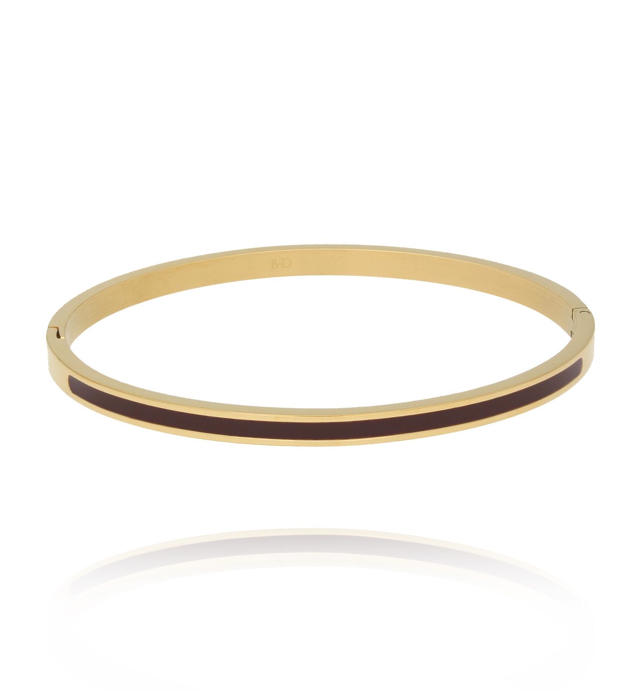 Bransoletka obręcz z ciemno brązową emalią złota - By Dziubeka