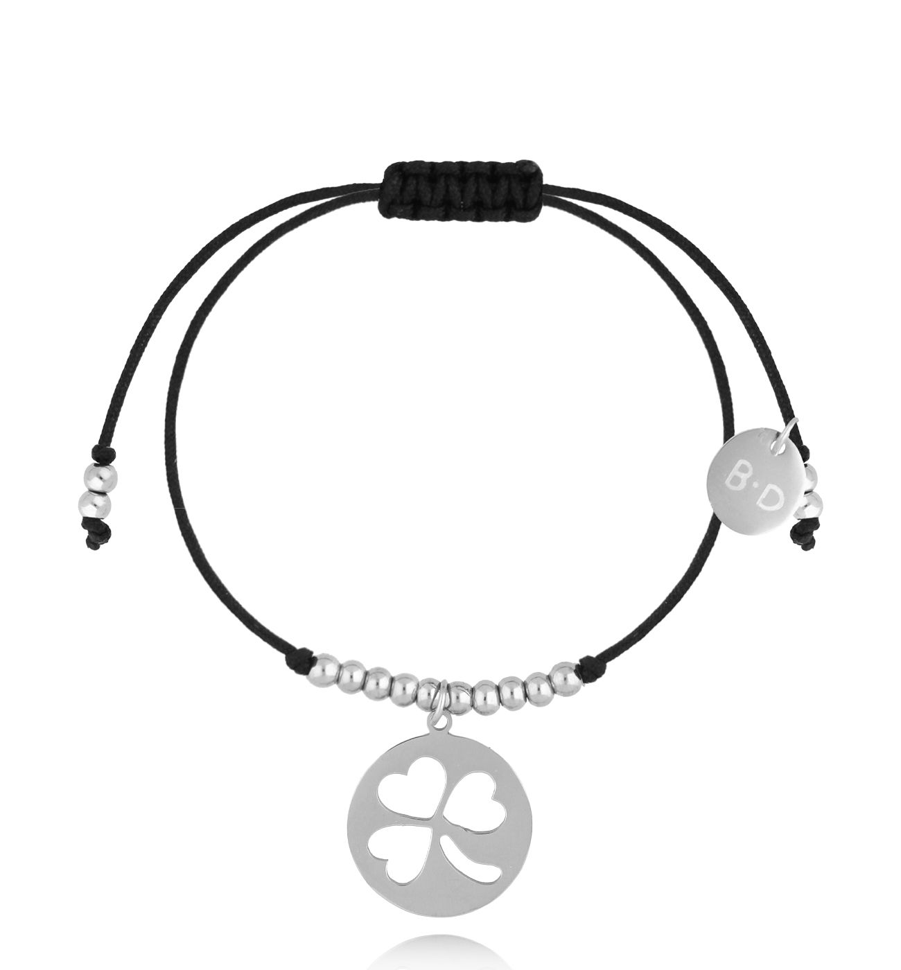 Bransoletka czarna ze srebrną koniczynką Prospérité BGL0917 - By Dziubeka