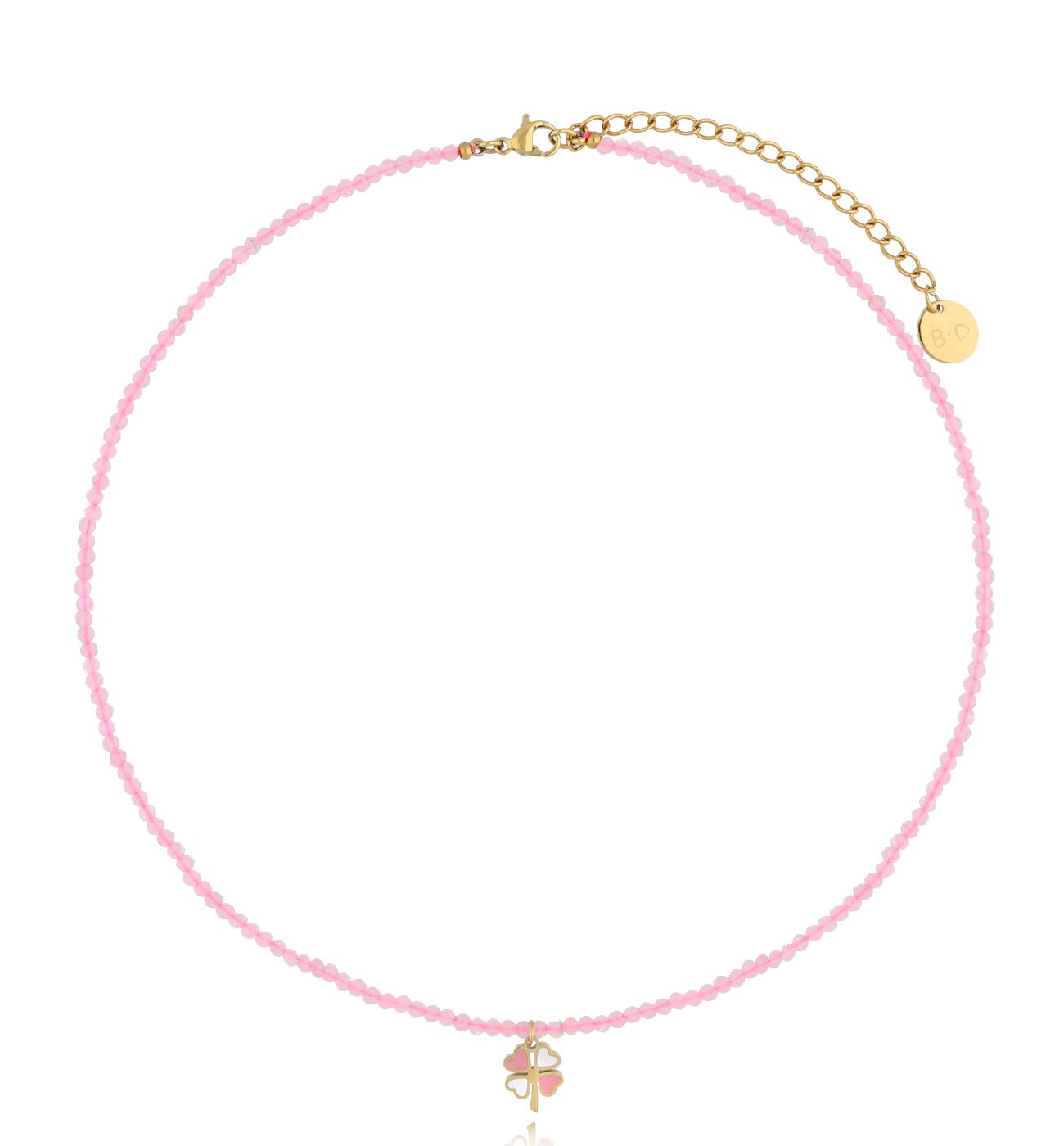 Naszyjnik z kwarcami różowymi i koniczynką Pink Elegance NTW1109