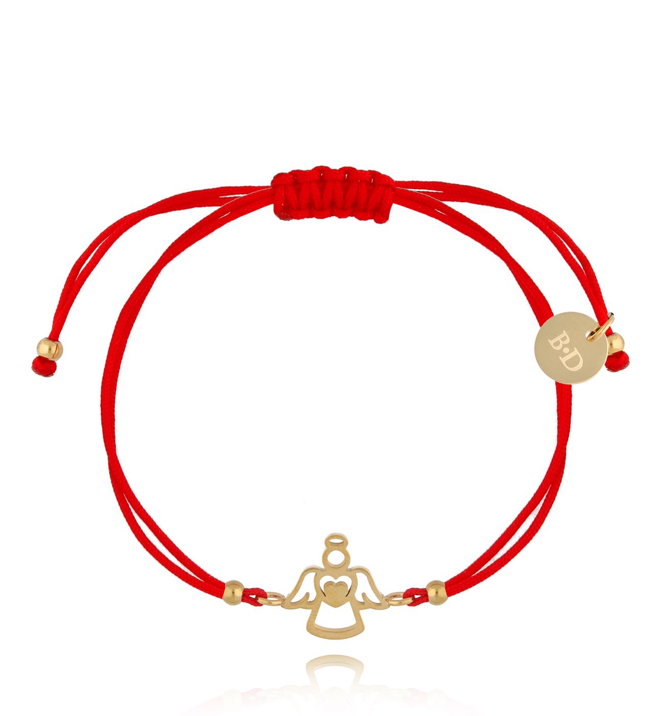 Bransoletka złota z czerwonym sznurkiem i aniołkiem Ange BGL0776 - By Dziubeka