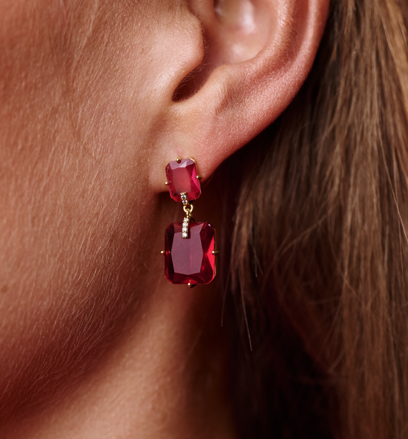 Kolczyki z malinowymi kryształami - By Dziubeka