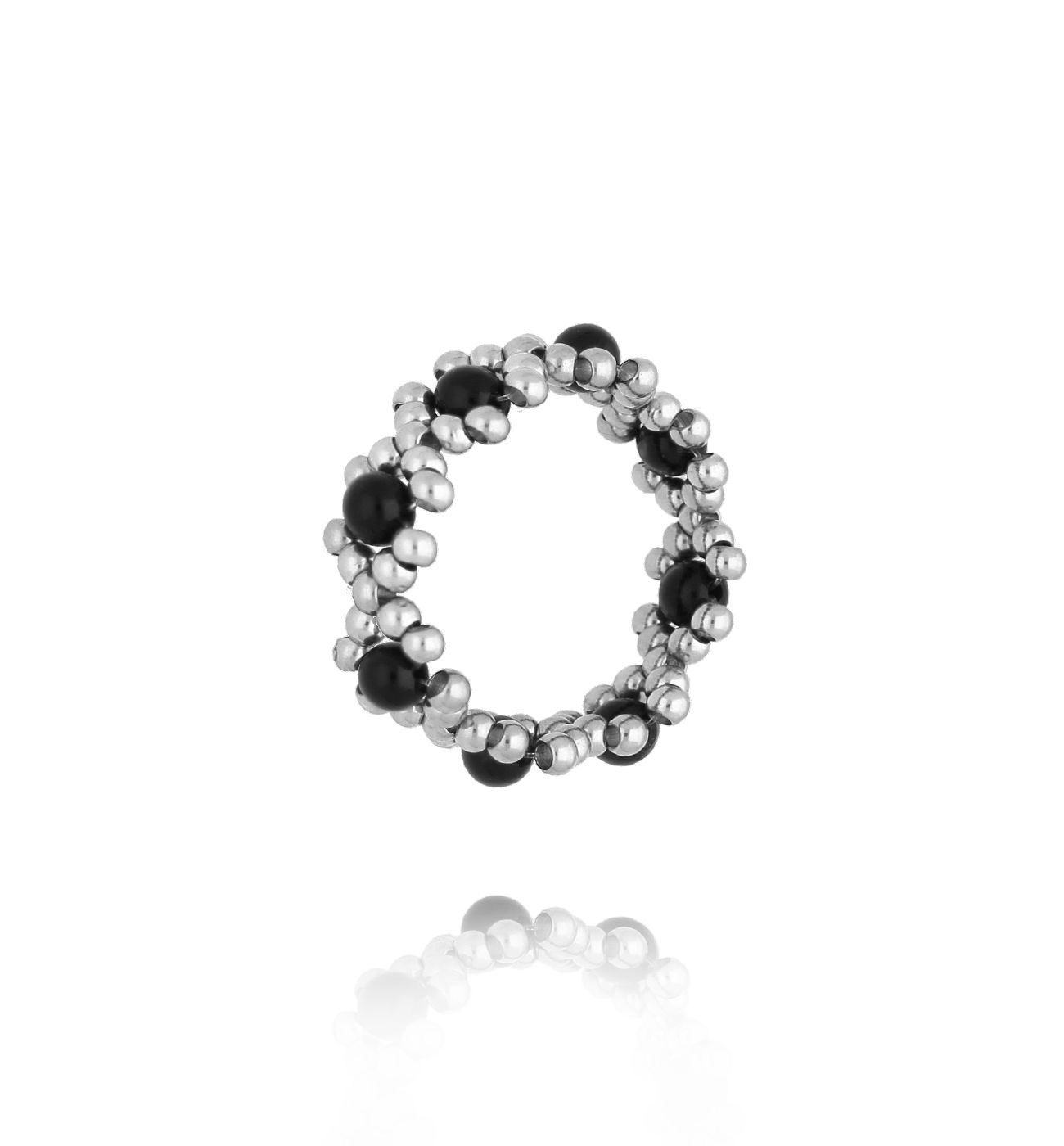 Pierścionek elastyczny z czarnymi agatami PSC0685 - By Dziubeka