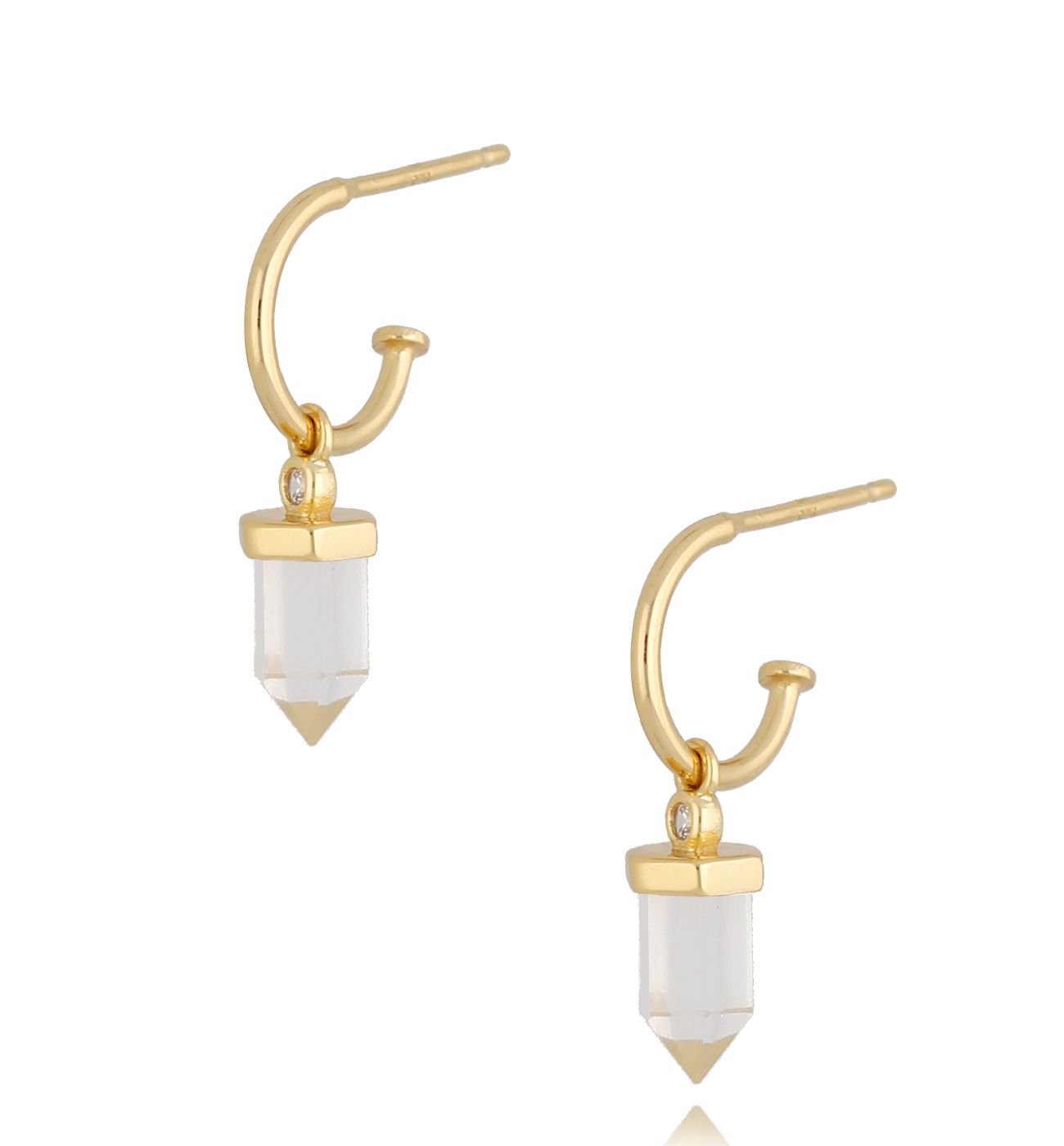 Kolczyki pozłacane kółeczka z kryształem górskim POWER KGE0002 - By Dziubeka