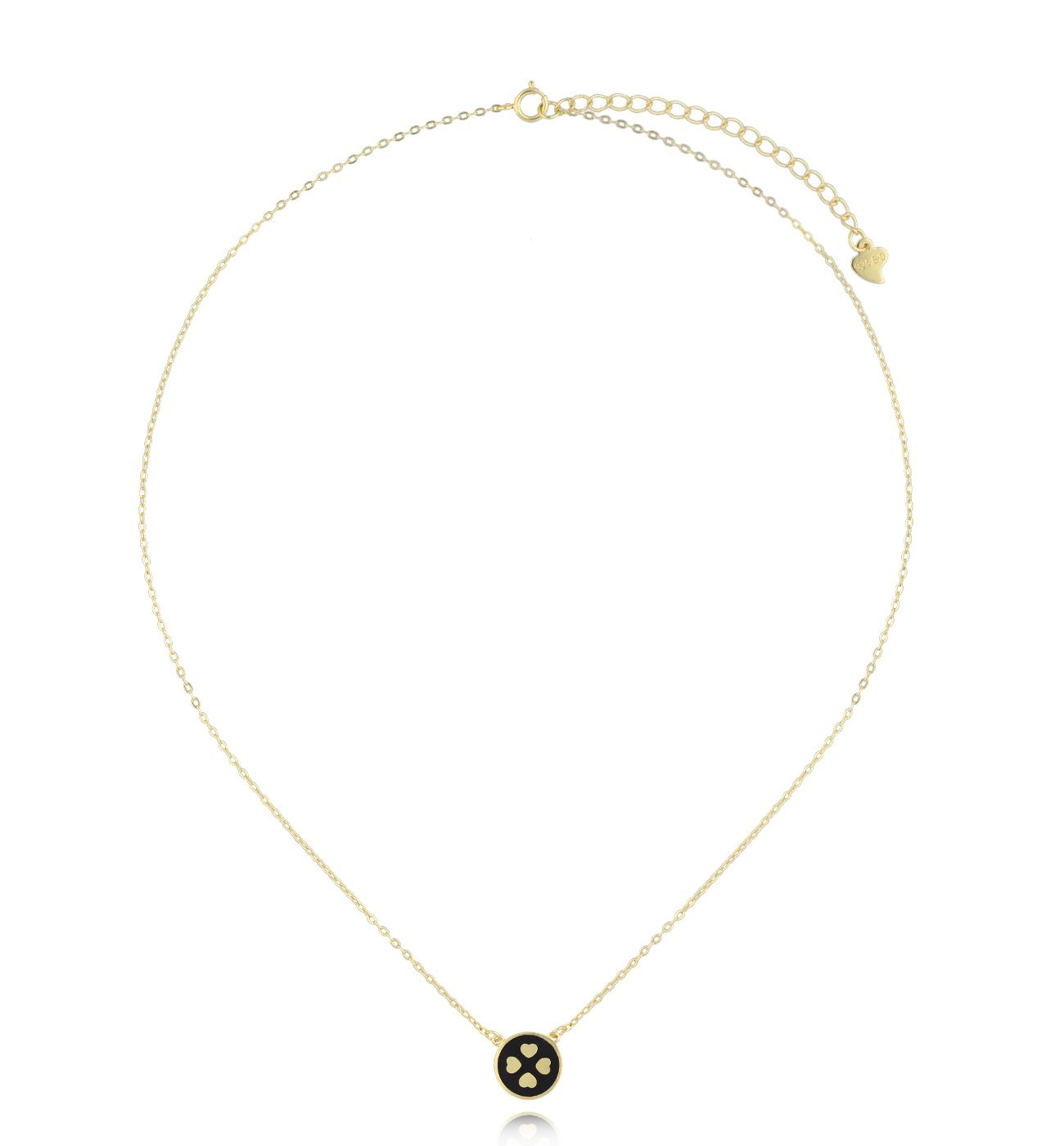 Naszyjnik złoty z koniczynką i czarną emalią NCA0018 - By Dziubeka
