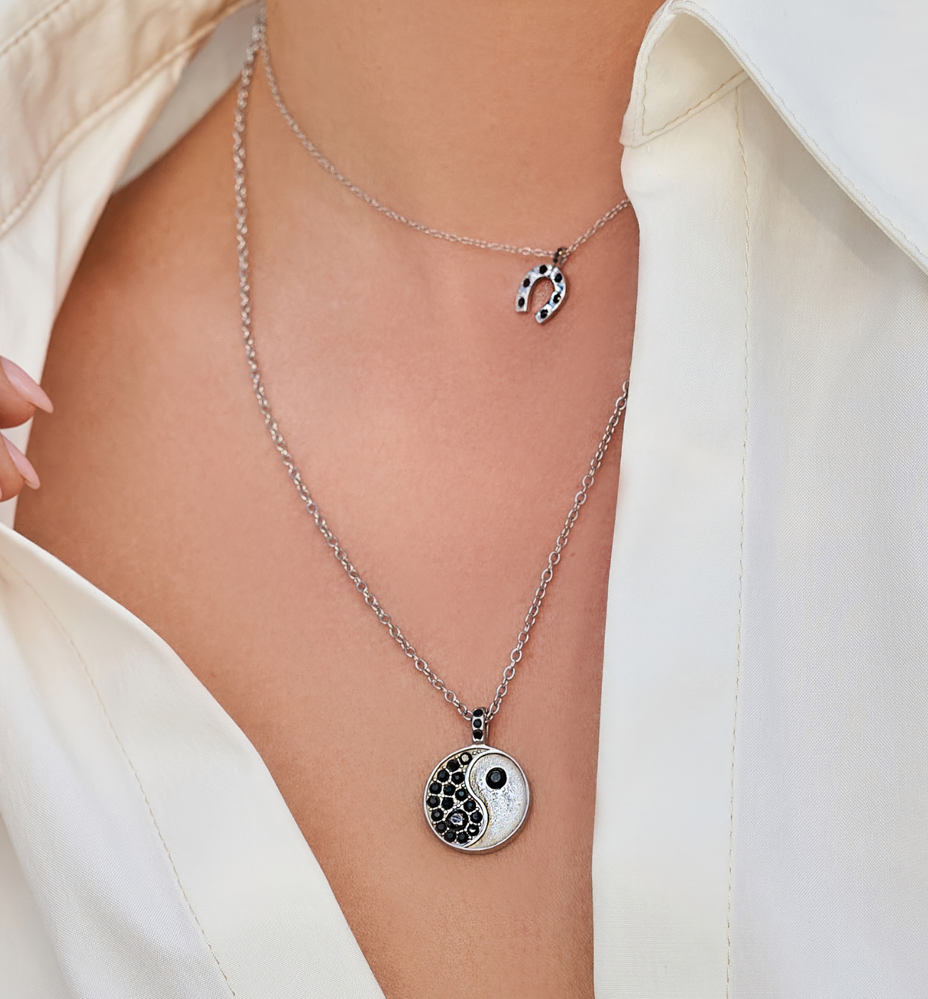 Naszyjnik srebrny długi Yin Yang - By Dziubeka