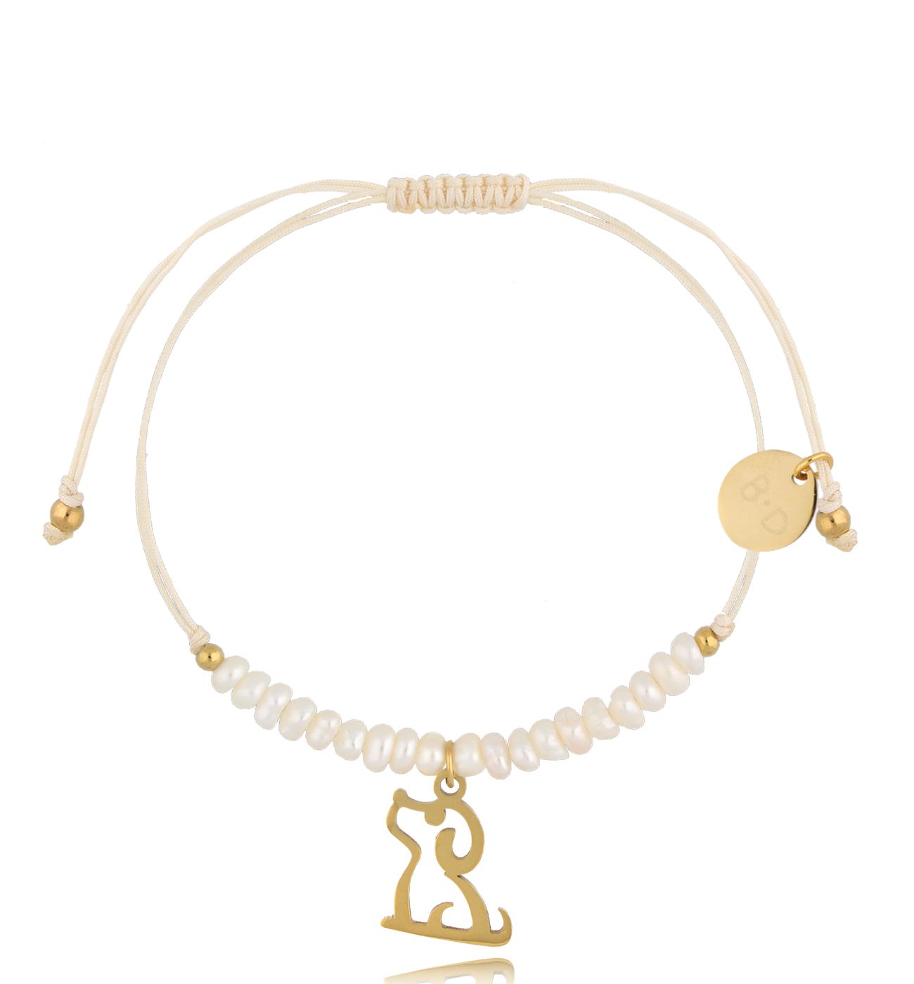 Bransoletka z perełkami i złotym pieskiem Feliz BMT0073 - By Dziubeka
