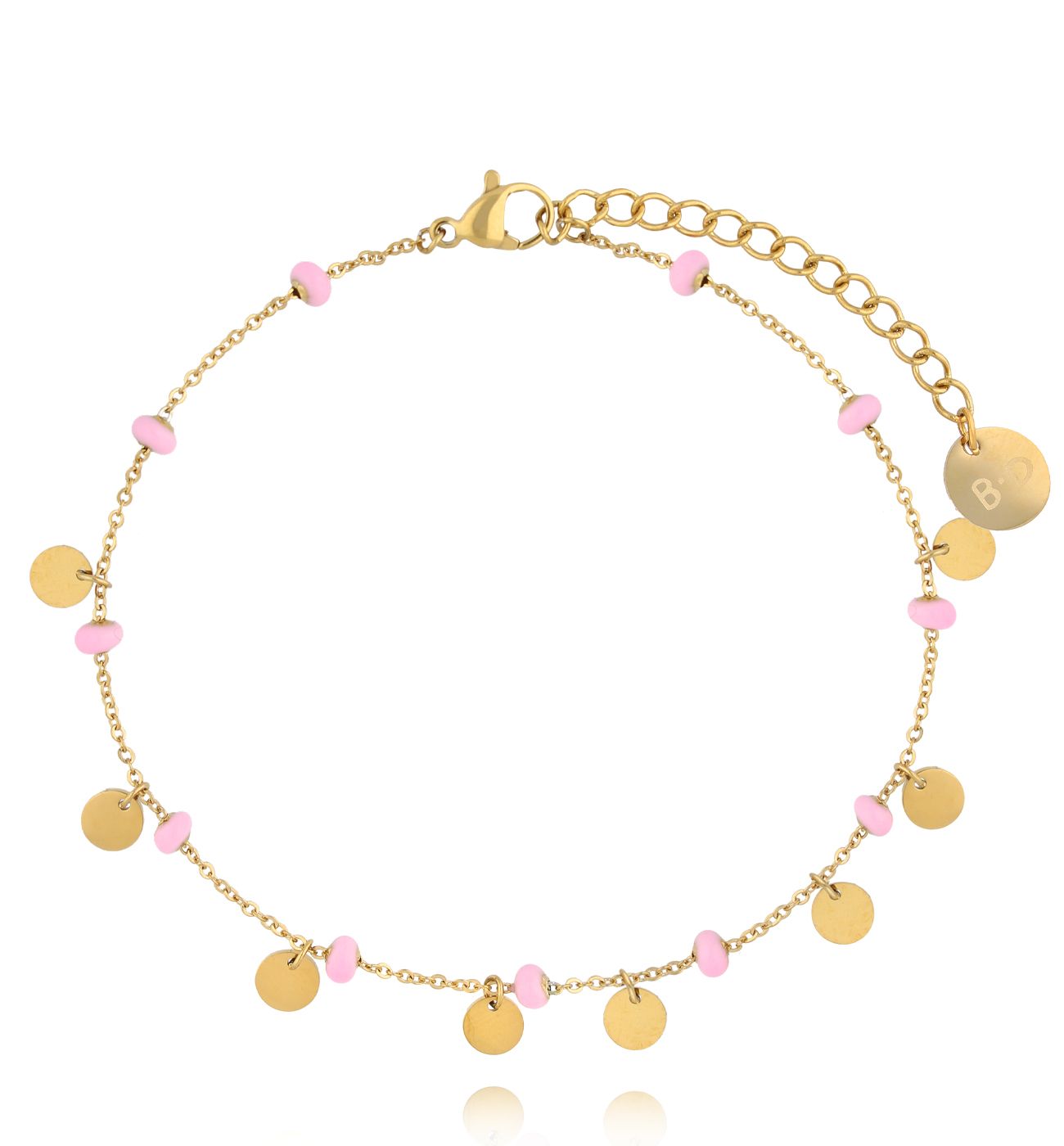 Bransoletka na nogę z różową emalią Ocean Eyes BNSY0047 - By Dziubeka