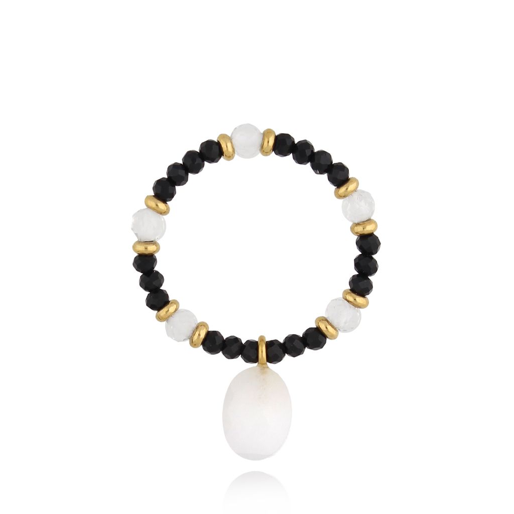 Pierścionek elastyczny czarna biały PSC0507 - By Dziubeka