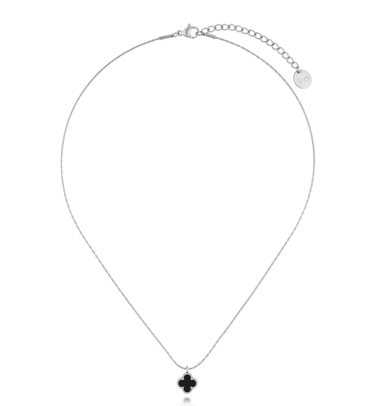 Naszyjnik z czarną koniczynką srebrny Clover NSY0278