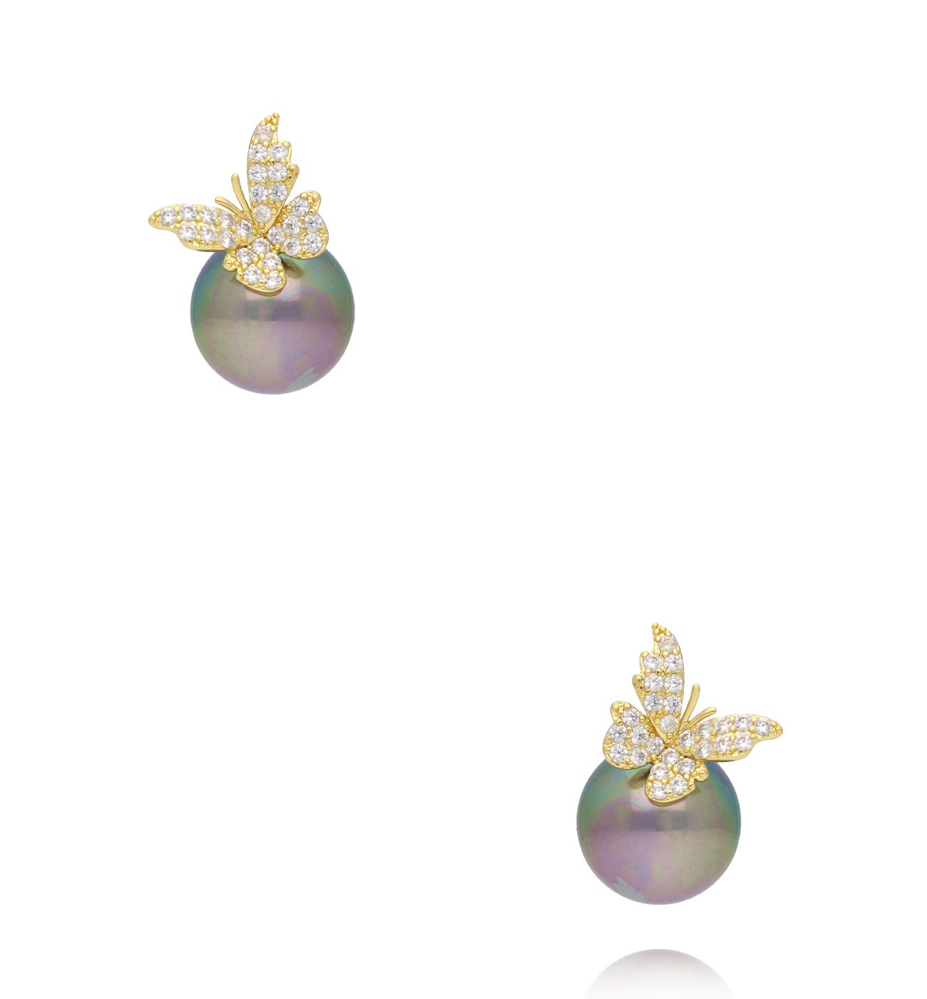 Kolczyki złocone z motylem i ciemną perłą KPE0191