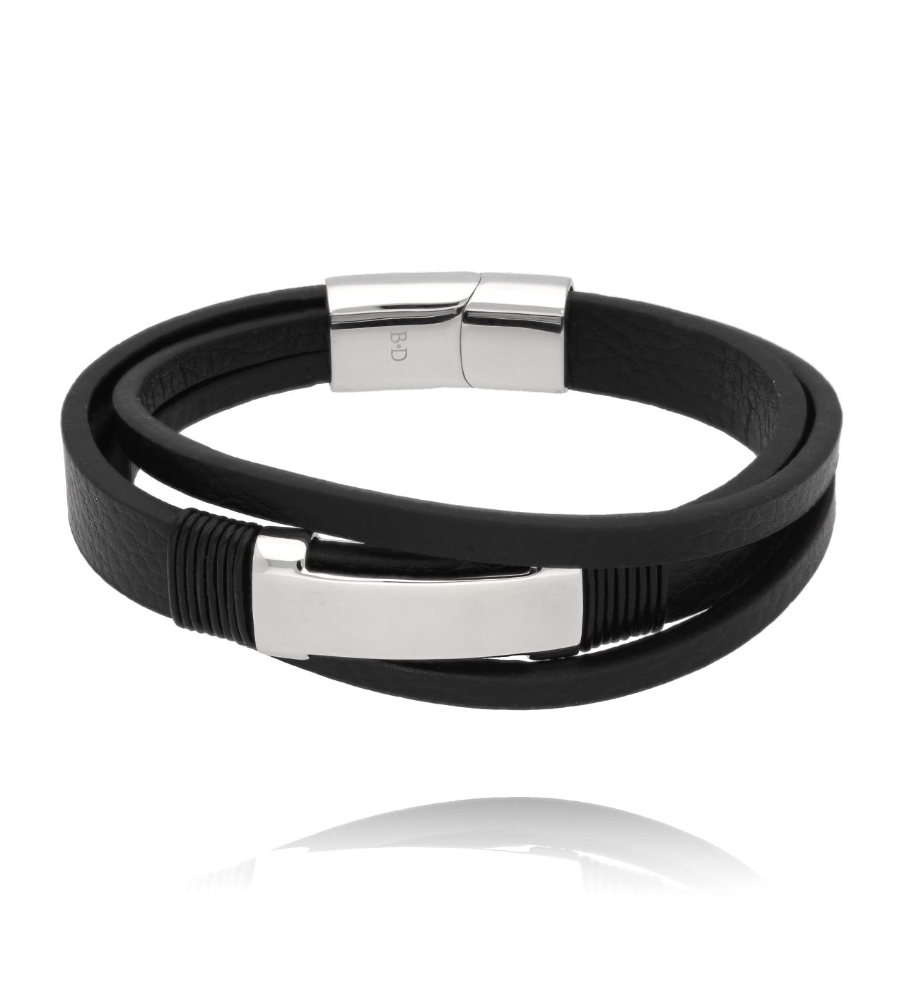 Bransoletka męska skórzana z blaszką 77 - By Dziubeka