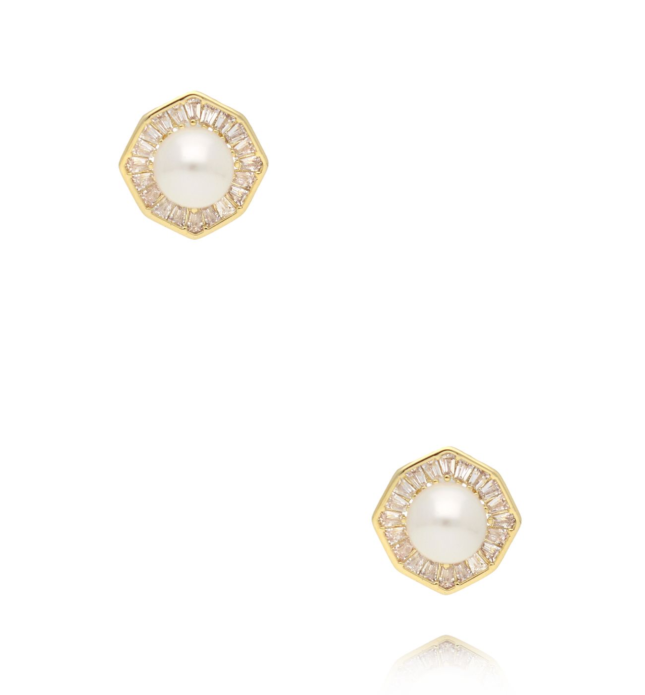 Kolczyki perłowe w złotej, geometrycznej oprawie - By Dziubeka