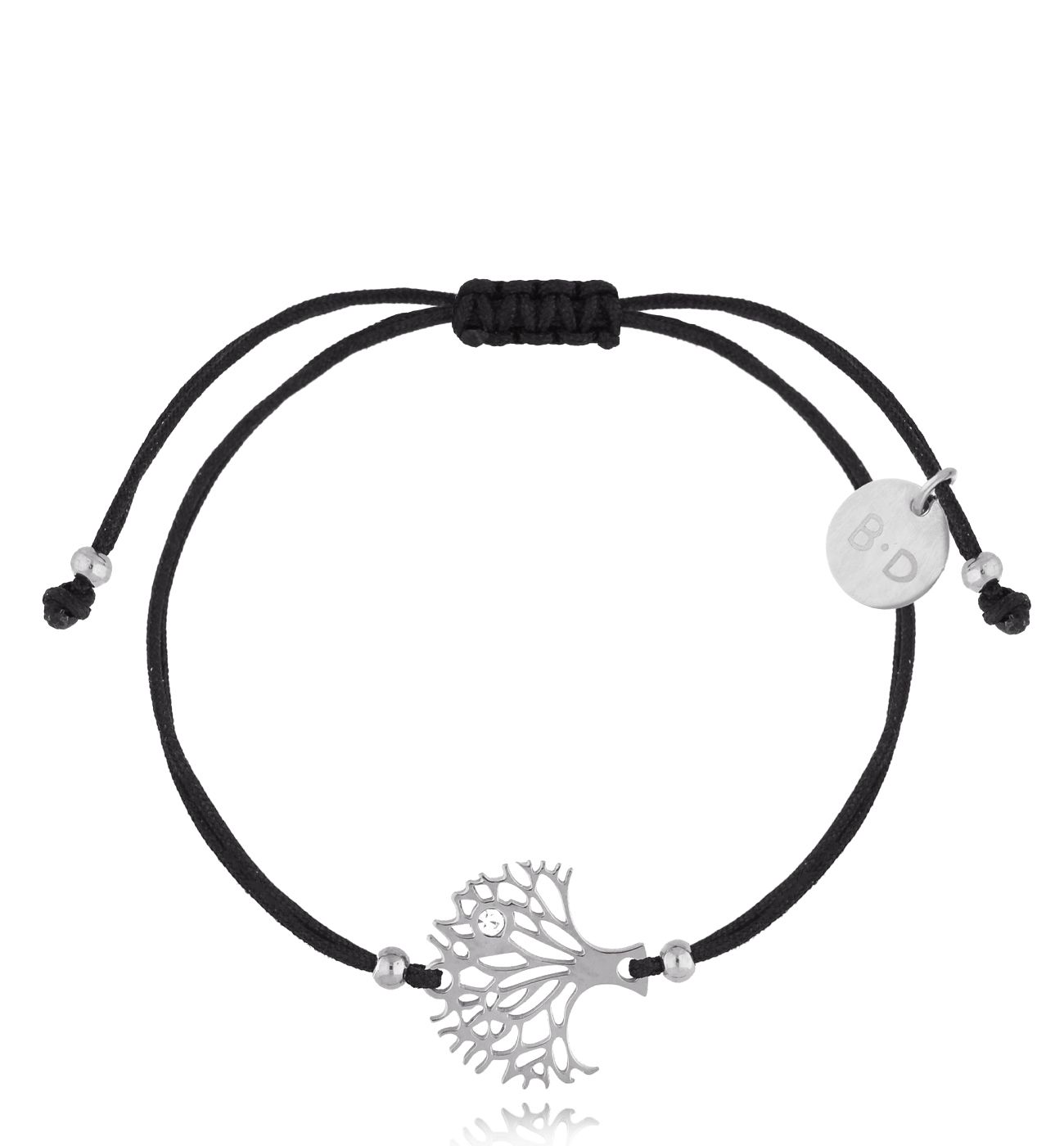 Bransoletka srebrna z czarnym sznurkiem i drzewem Arbre BGL0810