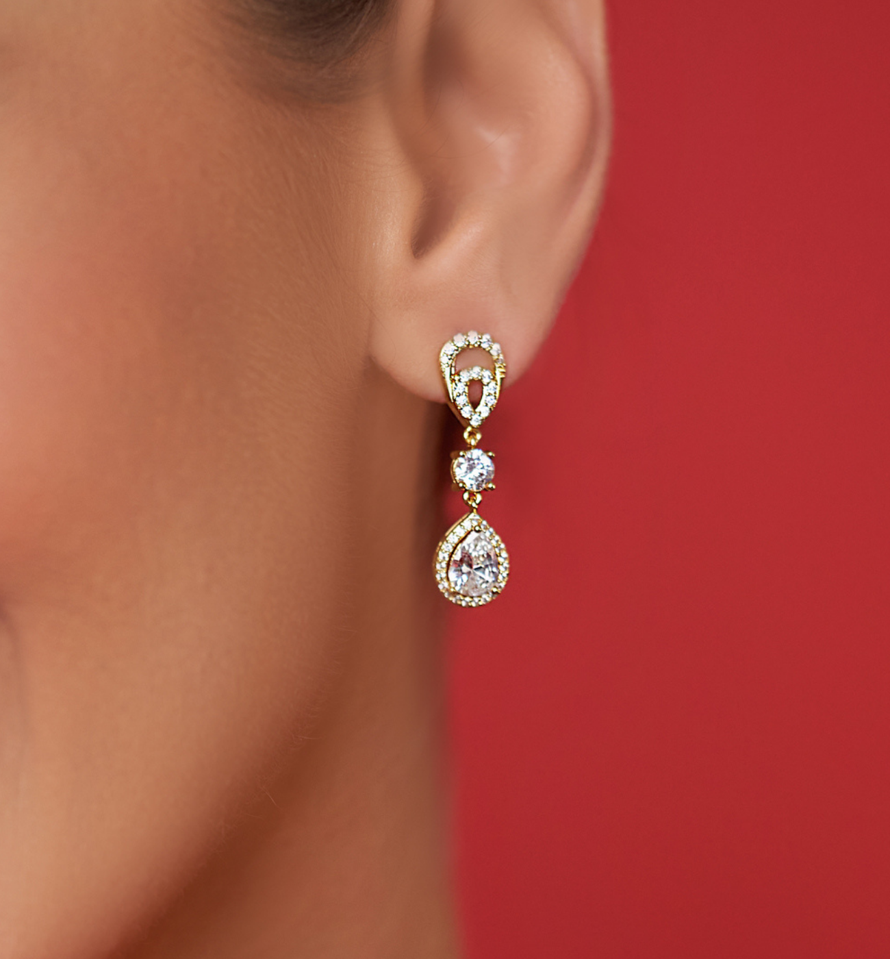 Kolczyki złote z transparentnymi kryształkami Skye - By Dziubeka