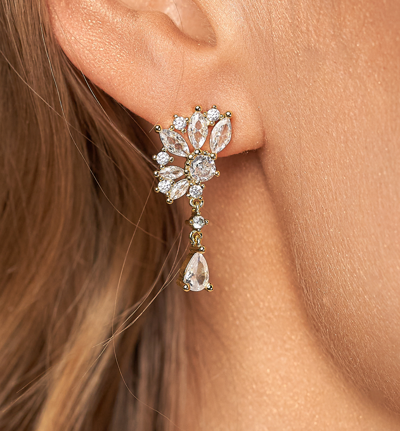 Kolczyki z kryształkami złote Cristaux - By Dziubeka