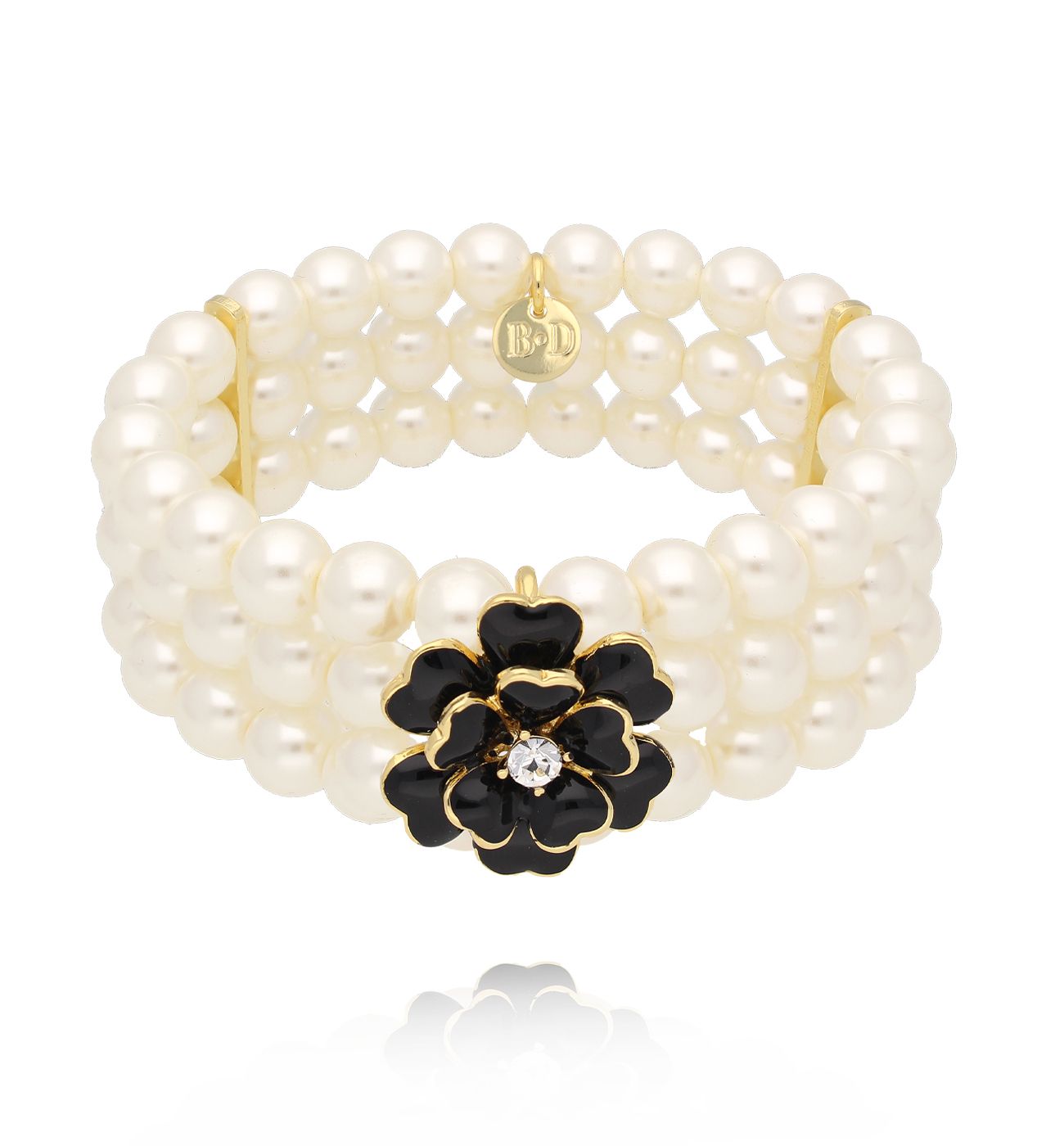 Bransoletka z perłami i kwiatem z kryształem BSS0241