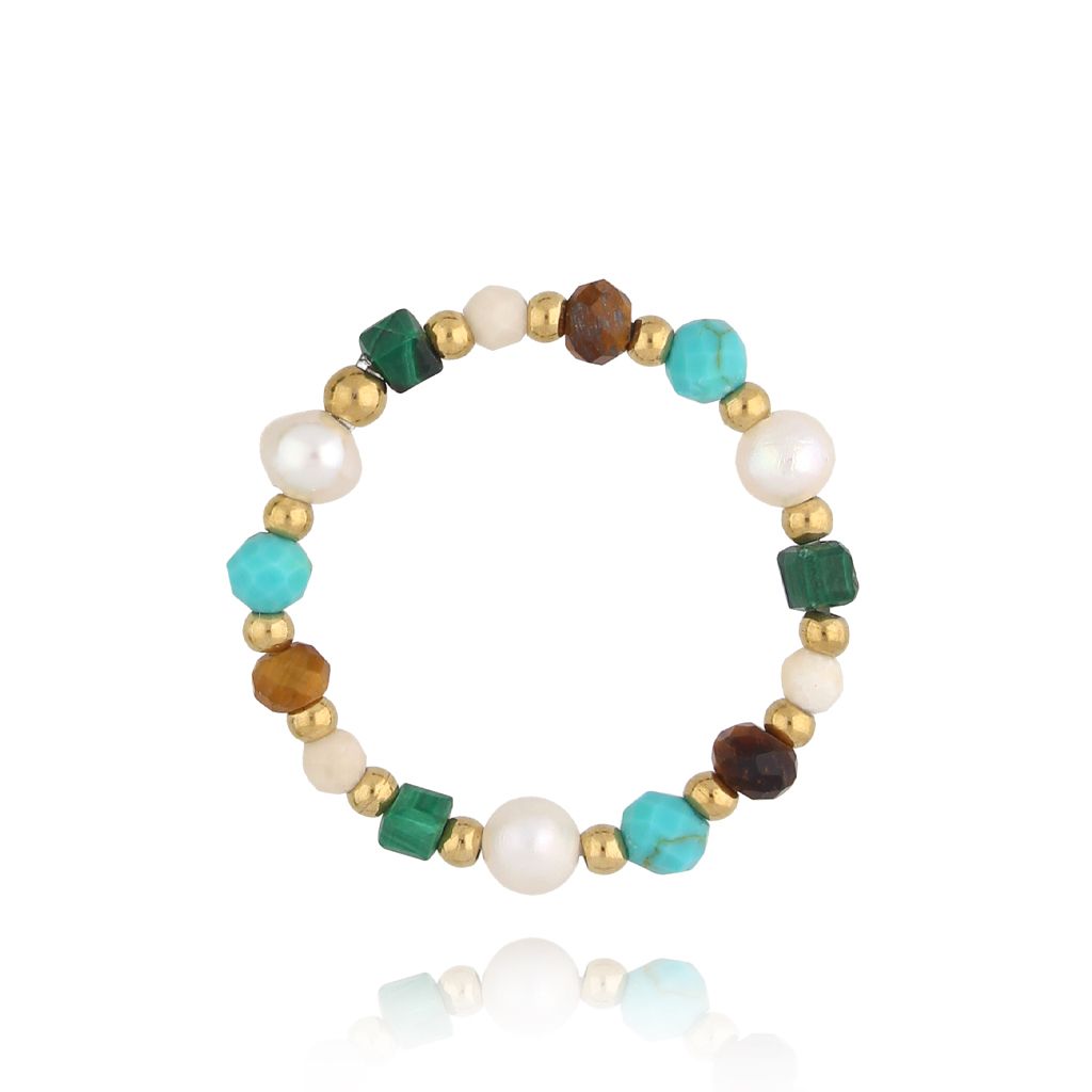 Pierścionek elastyczny kolorowy z kamieniami naturalnymi Latifa PSC0495 - By Dziubeka