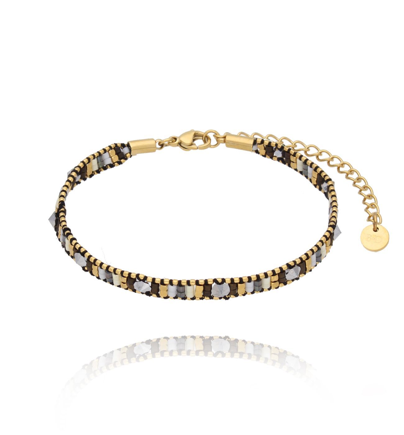 Bransoletka czarno stalowa z koralikami Decor - By Dziubeka