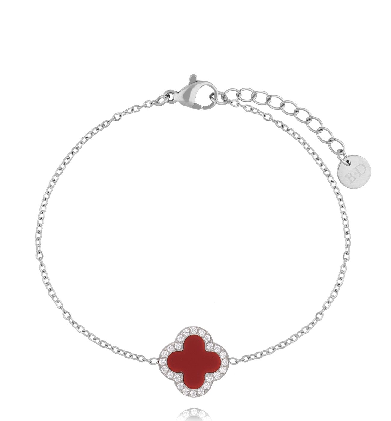 Bransoletka z czerwoną koniczynką srebrna BSY0211 - By Dziubeka