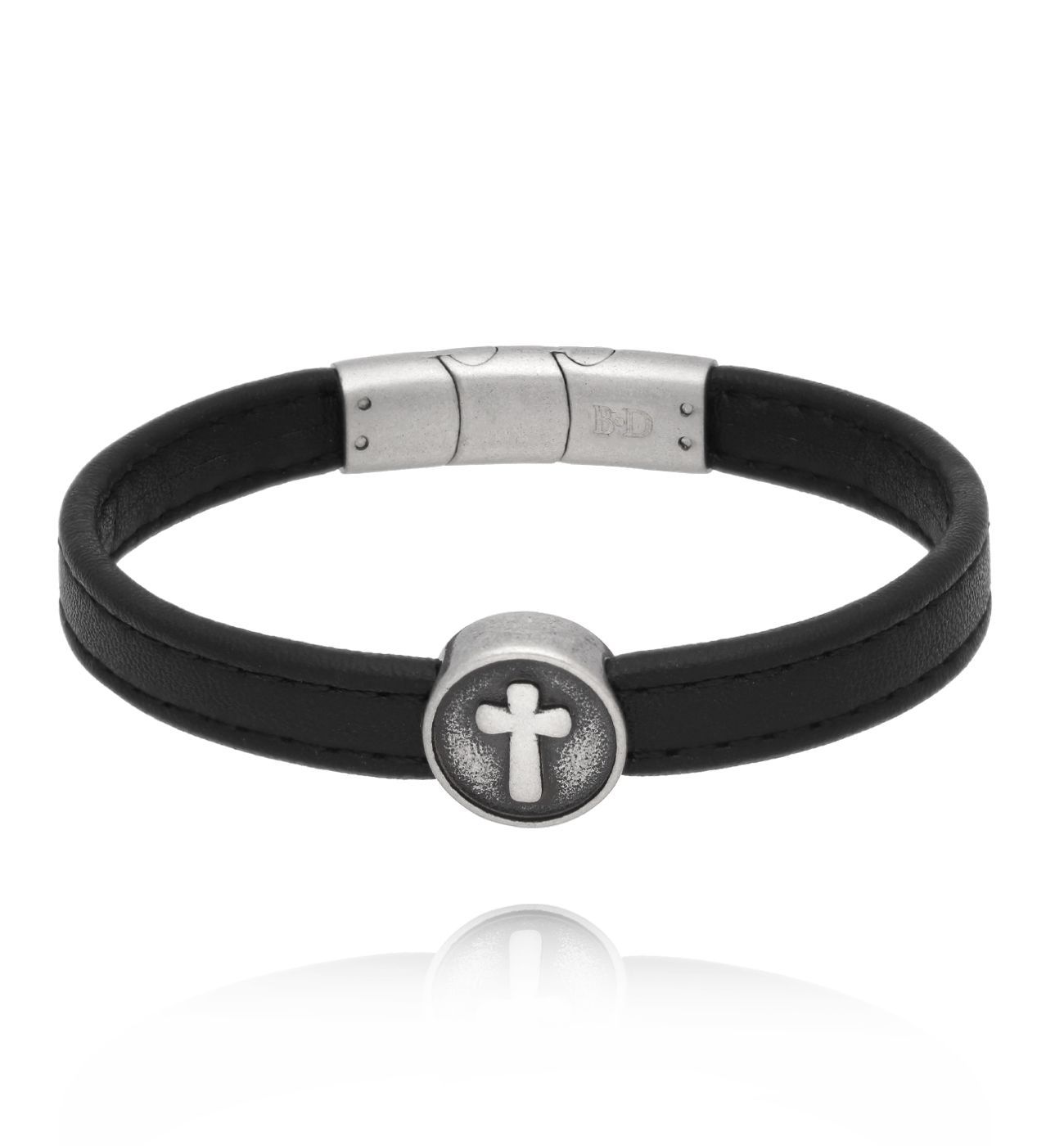 Bransoletka męska czarna skórzana z krzyżykiem BMITC0988