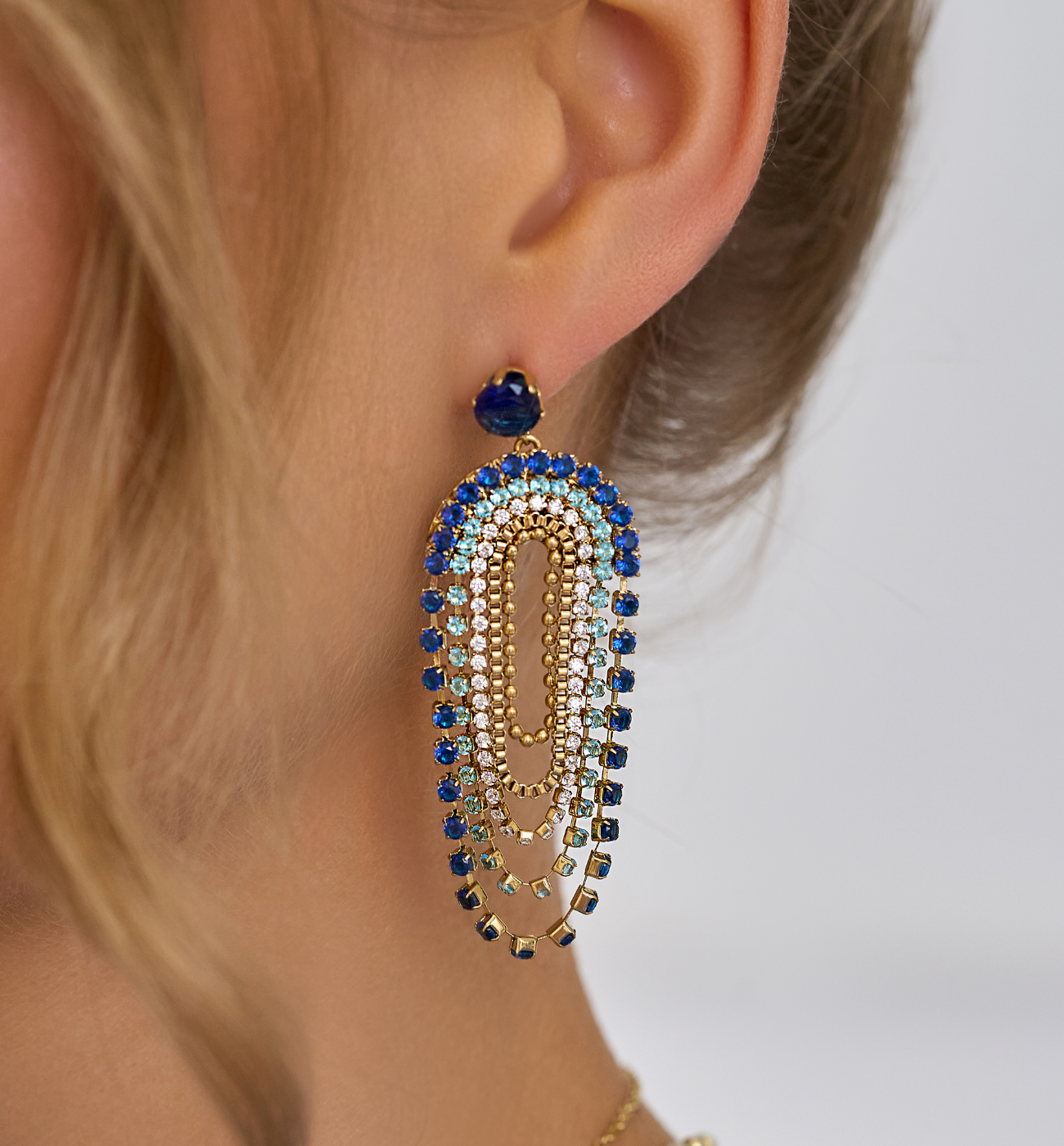 Kolczyki złote z granatowymi kryształkami Sparkling Crystals KSC0123 - By Dziubeka