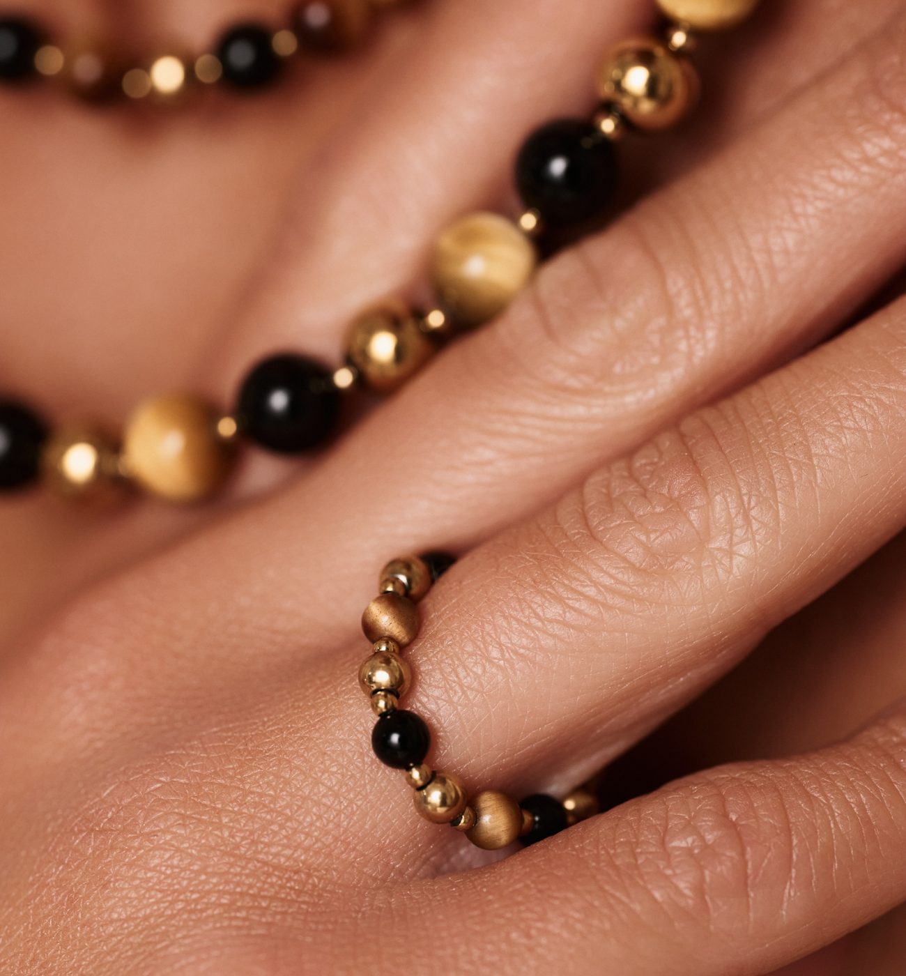 Pierścionek z agatami i tygrysim okiem PPA0068 - By Dziubeka