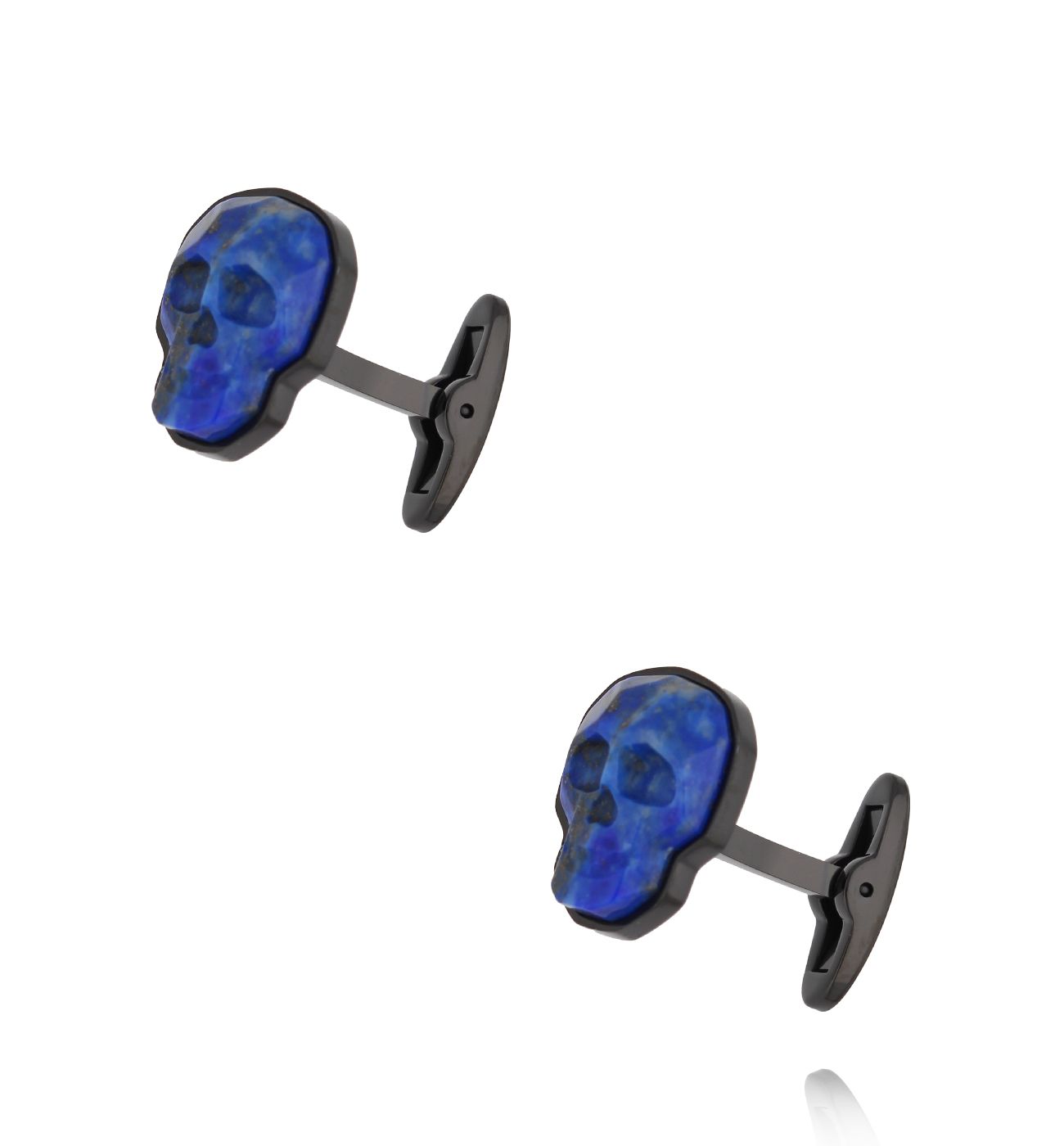 Spinki do mankietów czaszki z lapisem lazulim czarne SMITC0004 - By Dziubeka